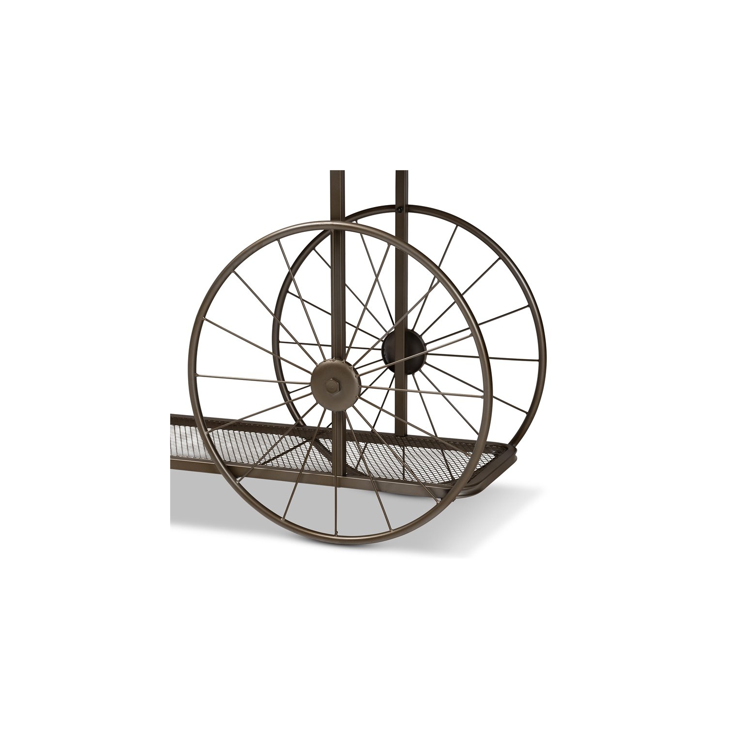 Bowery Hill Natural Finished Wood and Black Finished Metal Wheeled Table