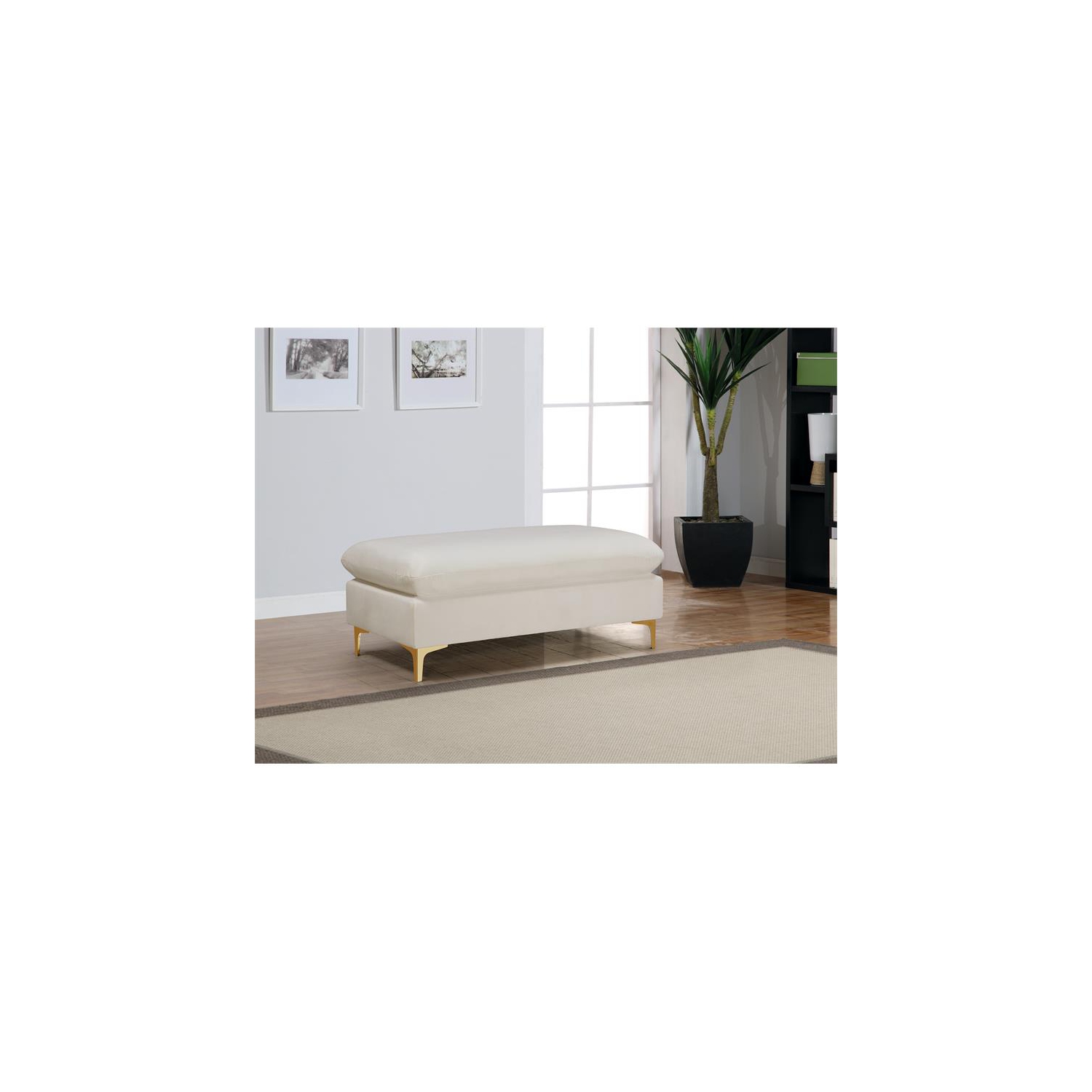 Meridian Furniture Naomi Cream Velvet Ottoman