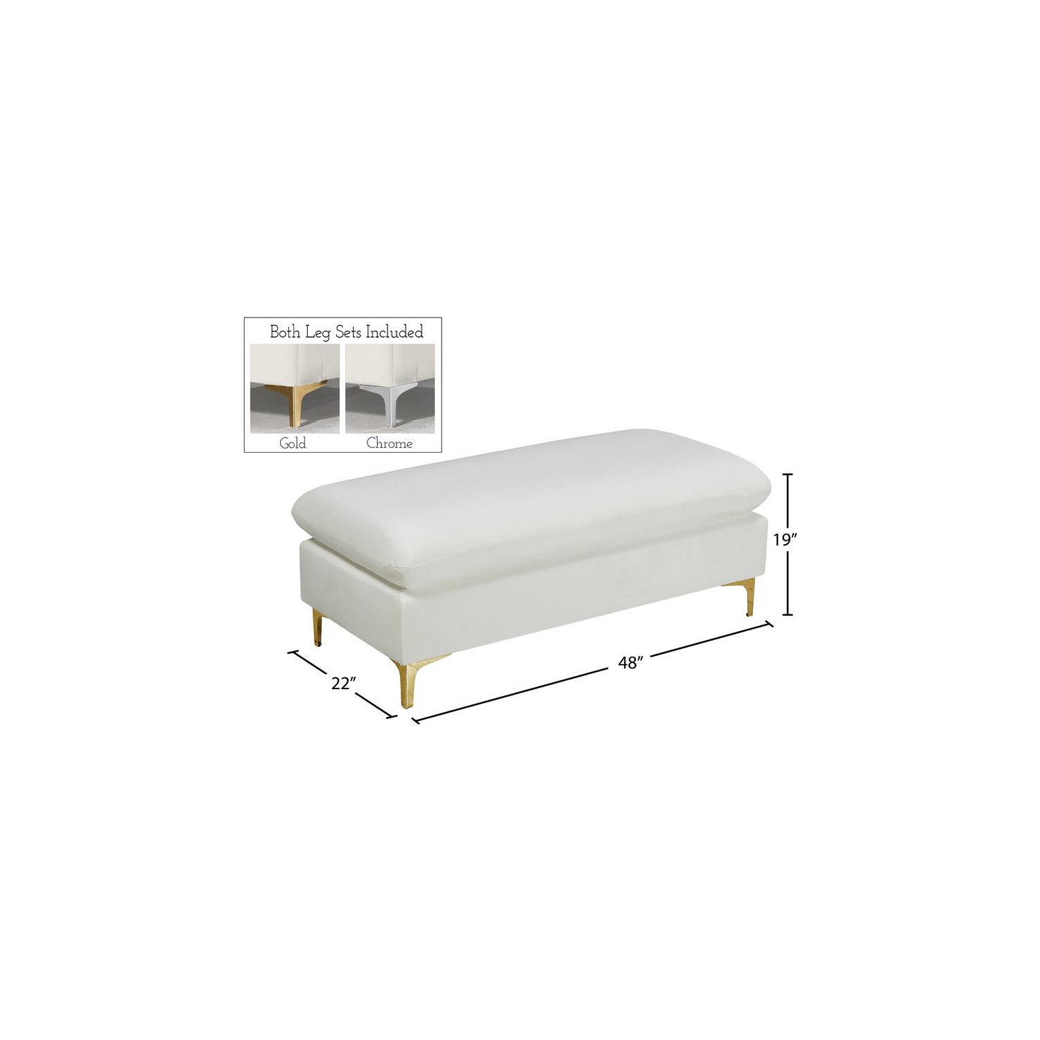 Meridian Furniture Naomi Cream Velvet Ottoman