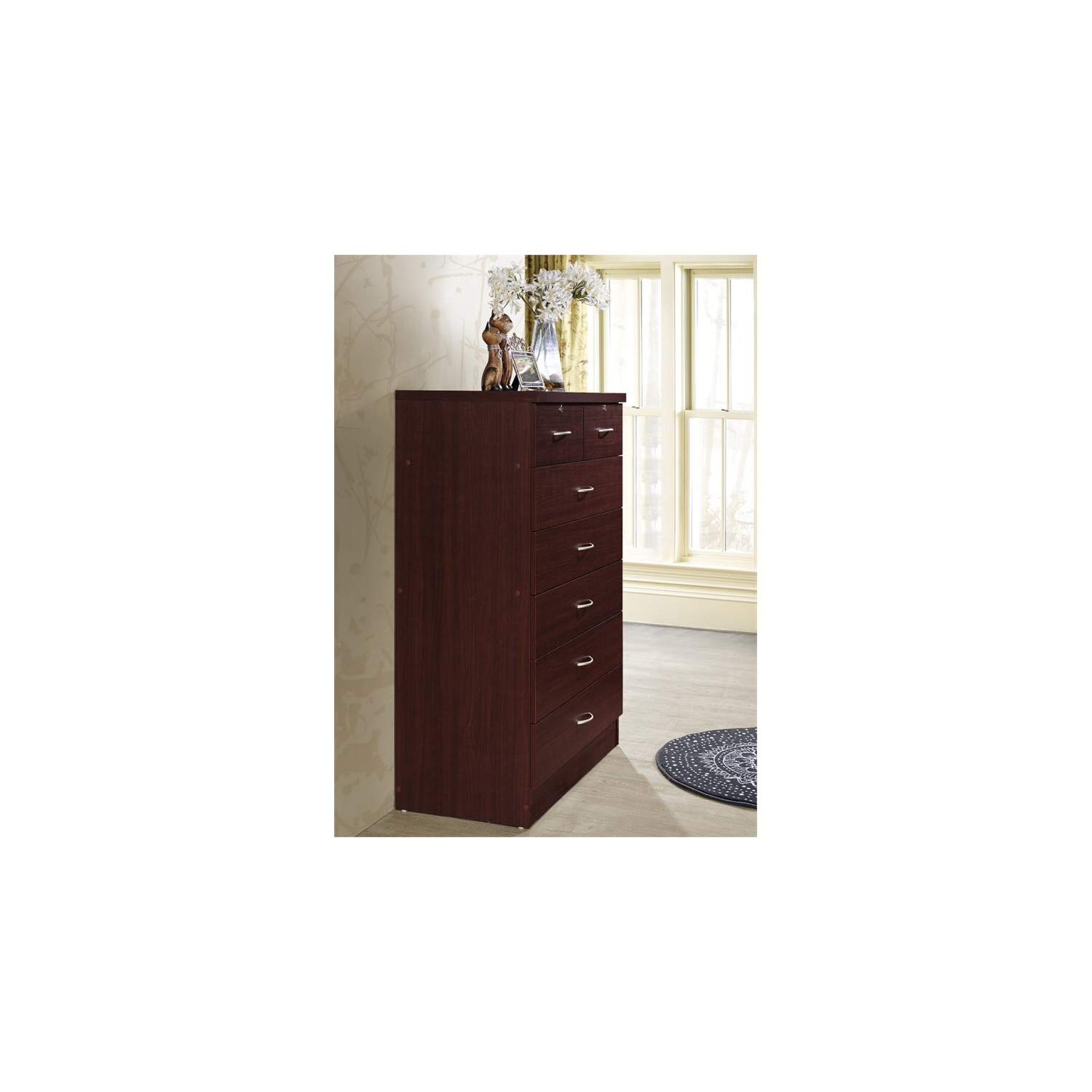 Pemberly – grande commode à 7 tiroirs avec 2 tiroirs verrouillables, acajou