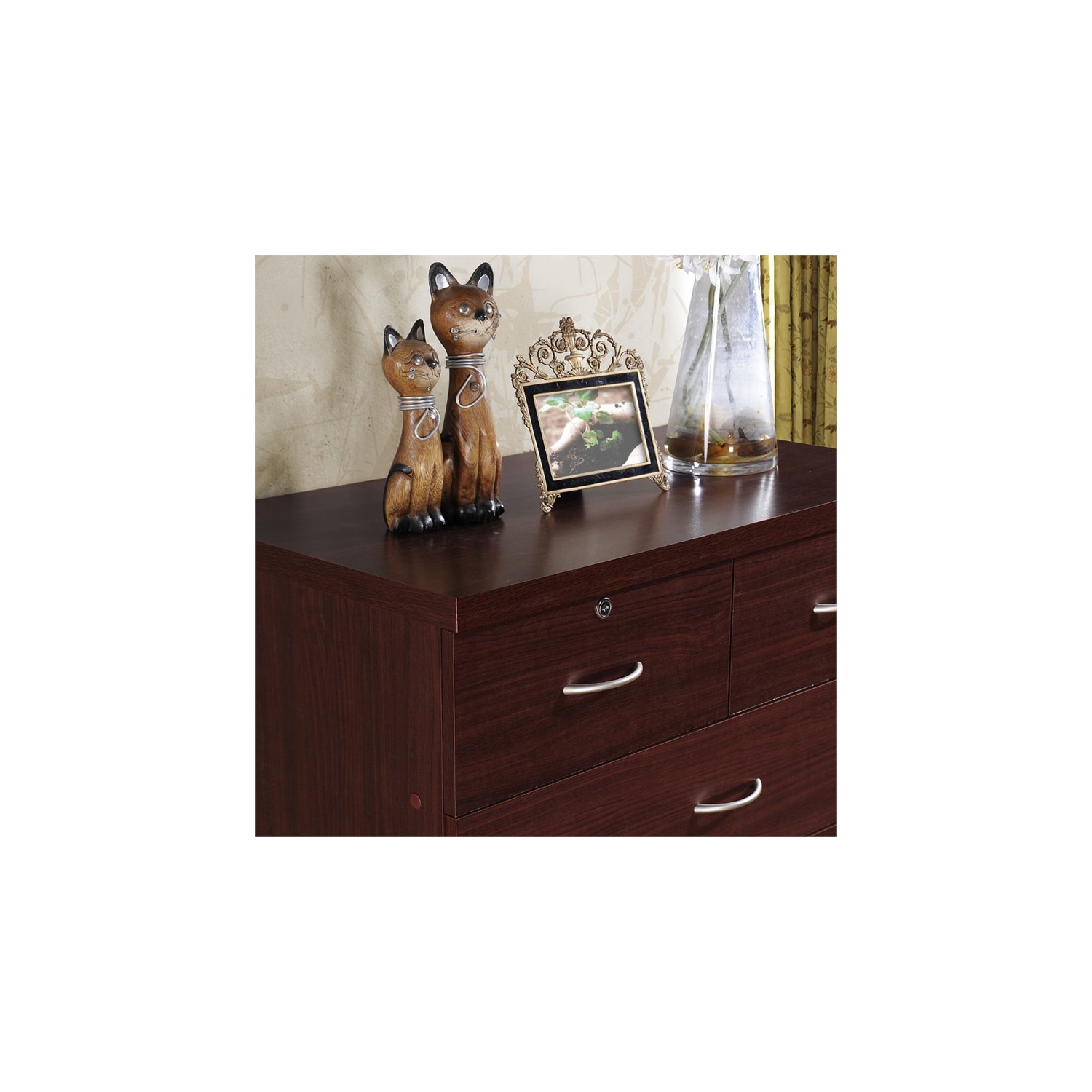 Hodedah 7 Drawer Chest with Locks on 2 Top Drawers in Mahogany Wood