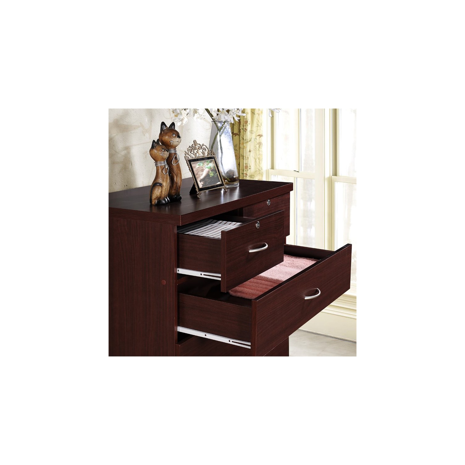Hodedah 7 Drawer Chest with Locks on 2 Top Drawers in Mahogany Wood