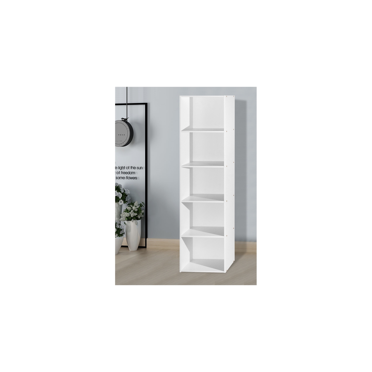 Hodedah Five Shelf Multi-Purpose Wooden Bookcase in White Finish