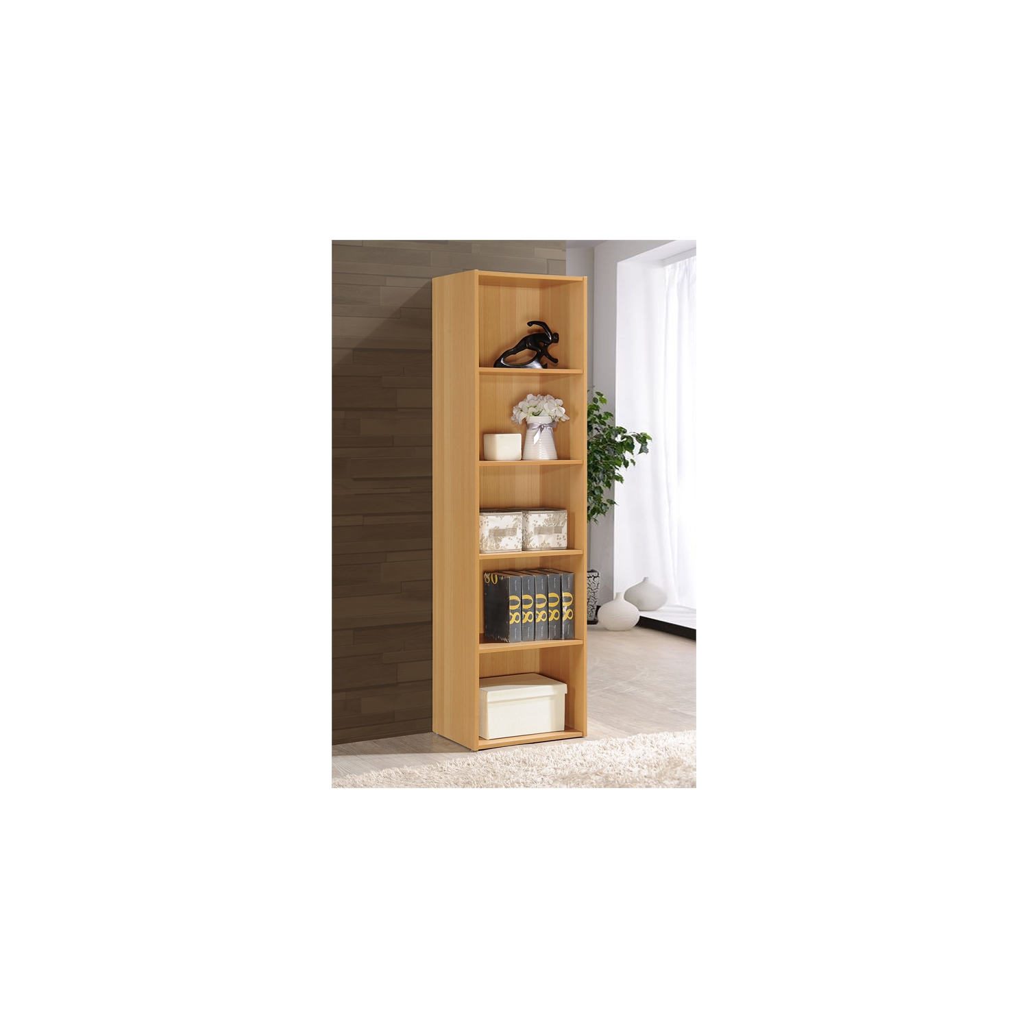 Hodedah Five Shelf Multi-Purpose Wooden Bookcase in Beige Finish