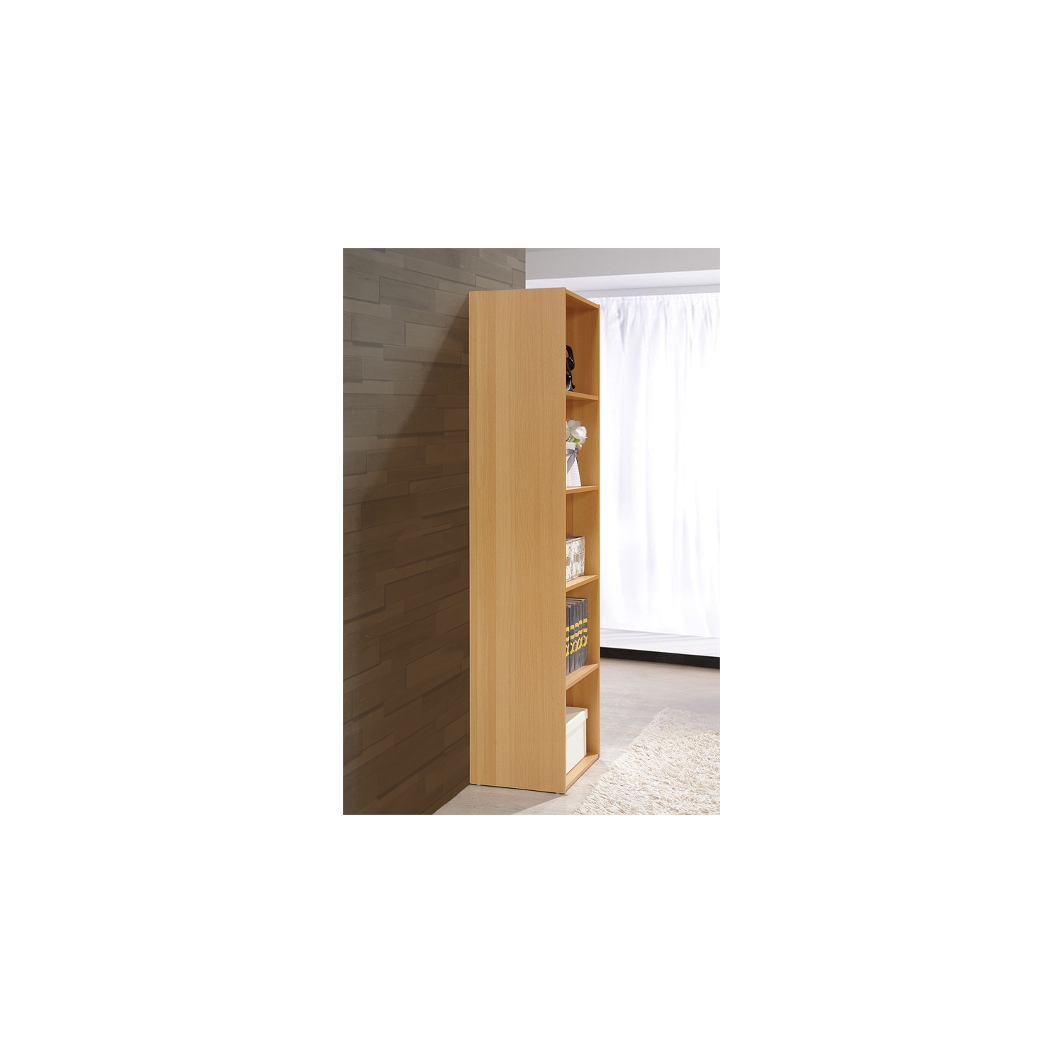 Hodedah Five Shelf Multi-Purpose Wooden Bookcase in Beige Finish