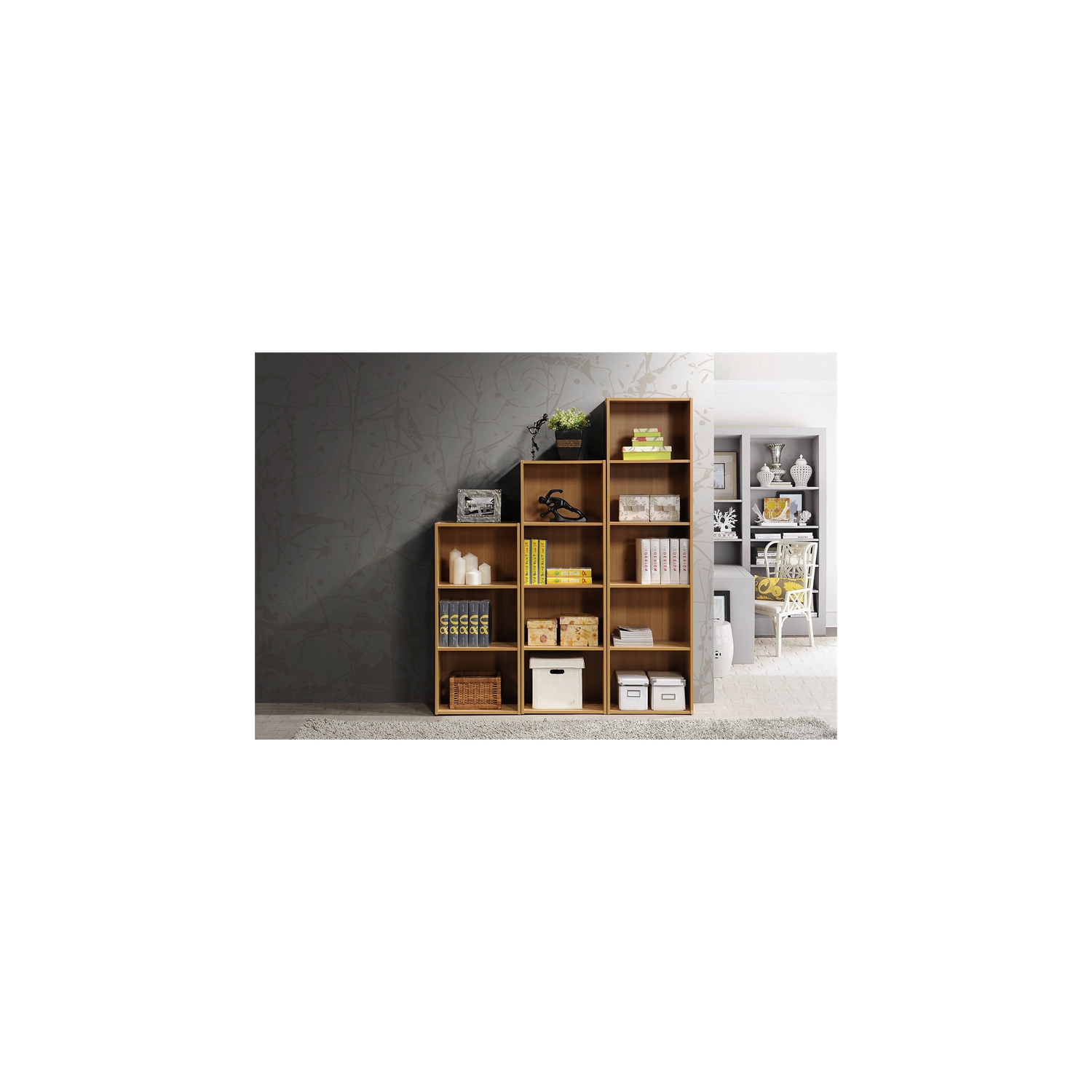Hodedah Five Shelf Multi-Purpose Wooden Bookcase in Beige Finish