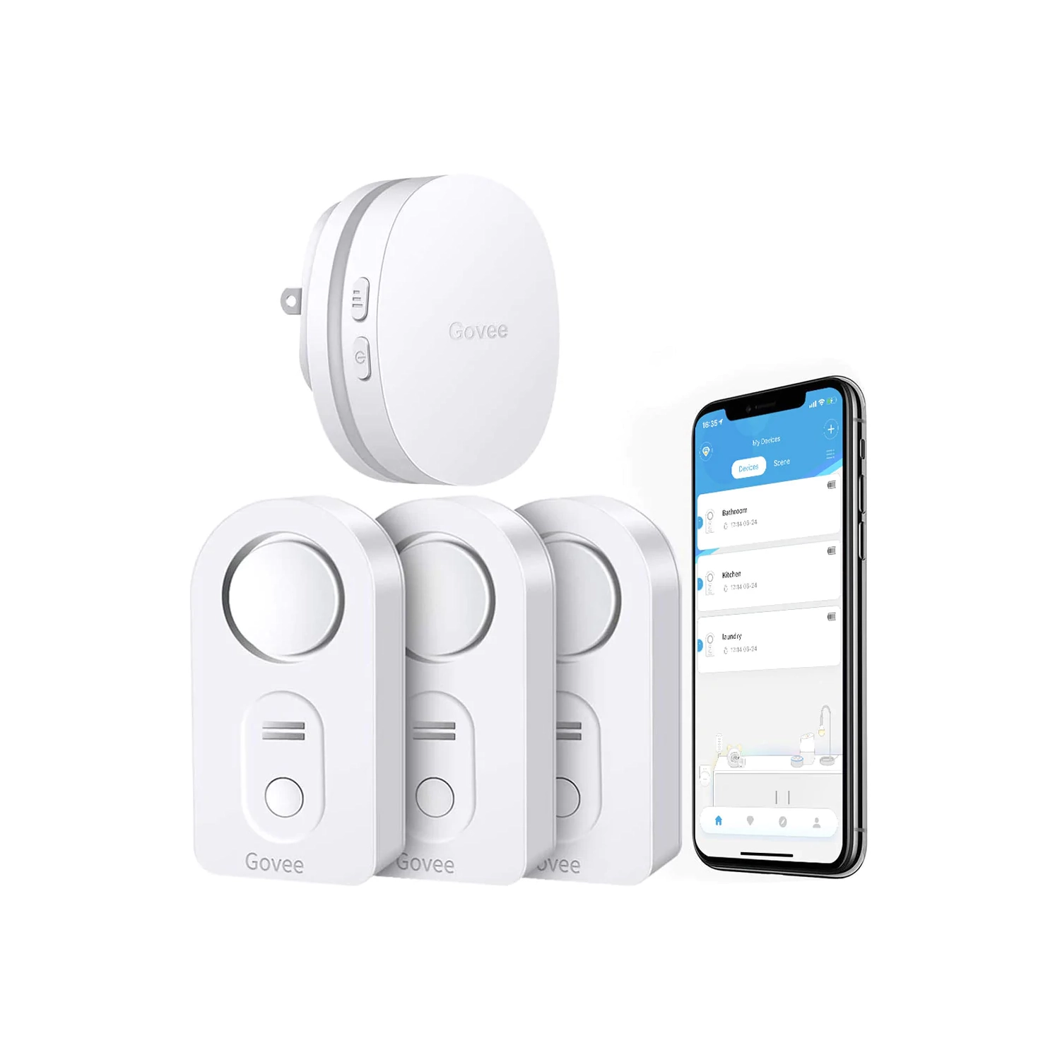 Govee Wi-Fi Water Sensors Alarm (1*Wi-Fi Gateway + 3*Sensors)