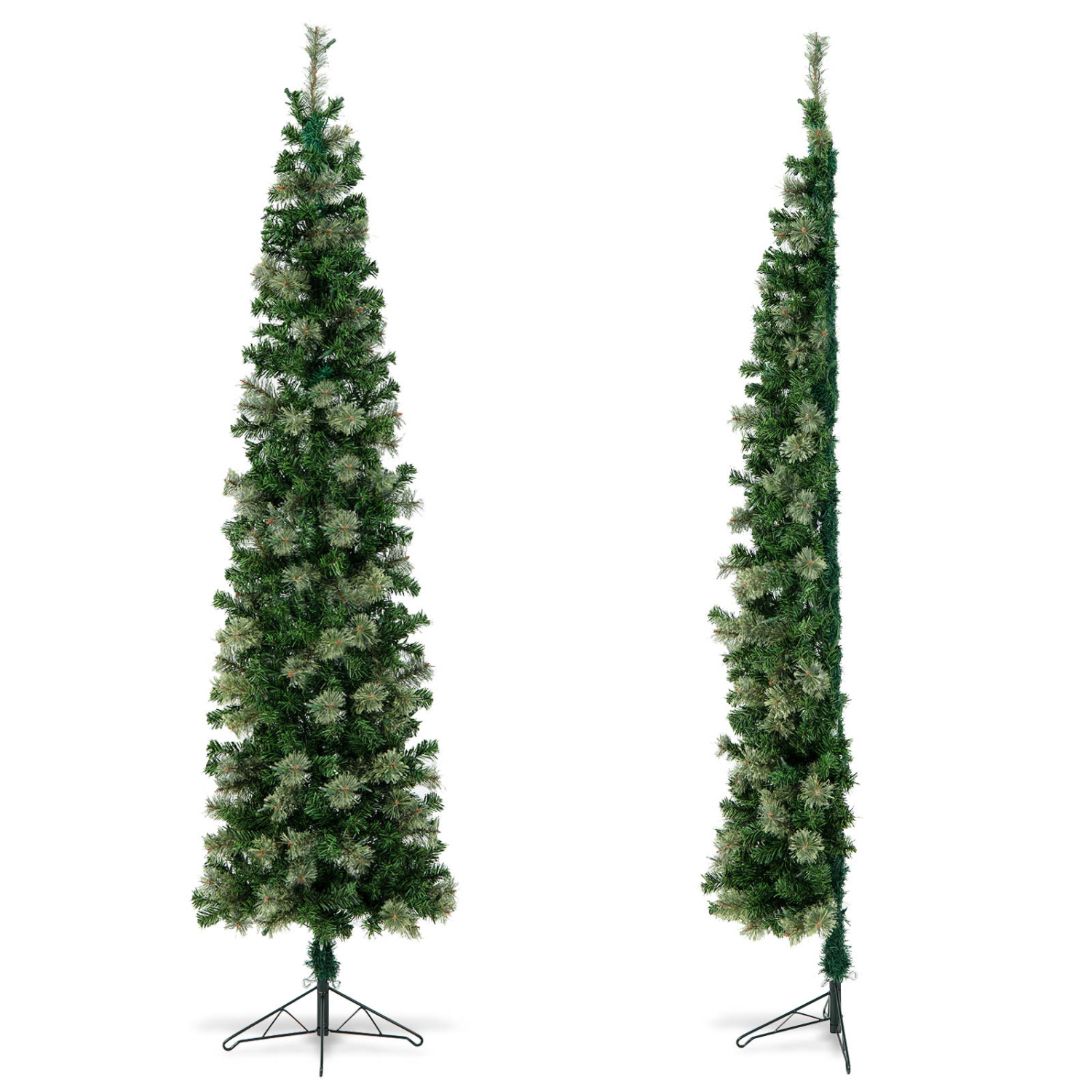Topbuy 7 FT Pre-lit Half-Shape Christmas Tree Artificial Xmas Tree w/Premium PVC & Pine Needles Seasonal Holiday Decoration tree w/403 Branch Tips &