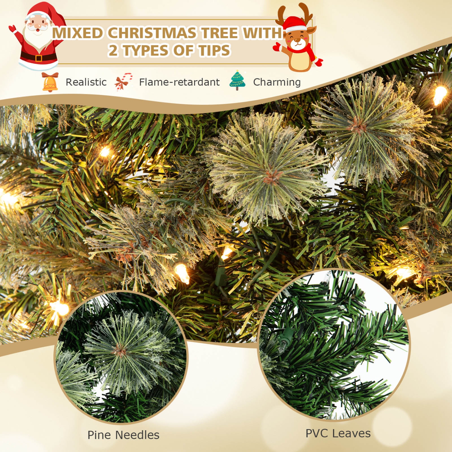 Topbuy 7 FT Pre-lit Half-Shape Christmas Tree Artificial Xmas Tree w/Premium PVC & Pine Needles Seasonal Holiday Decoration tree w/403 Branch Tips &