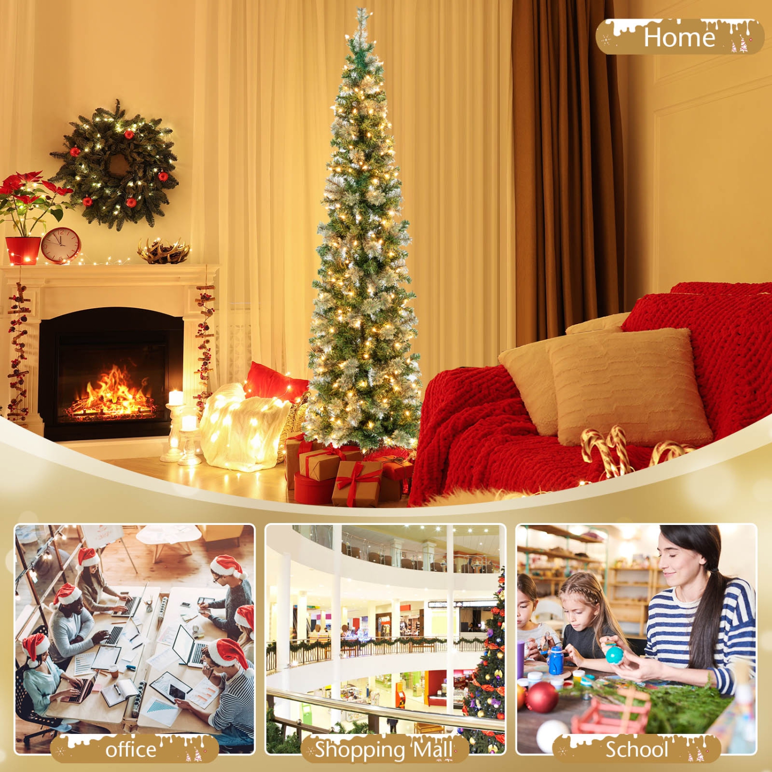 Topbuy 7 FT Pre-lit Half-Shape Christmas Tree Artificial Xmas Tree w/Premium PVC & Pine Needles Seasonal Holiday Decoration tree w/403 Branch Tips &