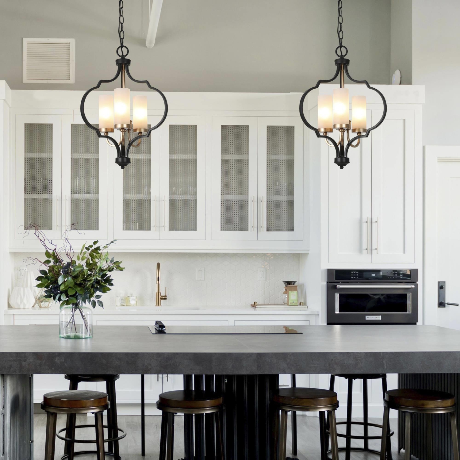 Modern Glam Gold – Lustre unique en verre à 3 lampes