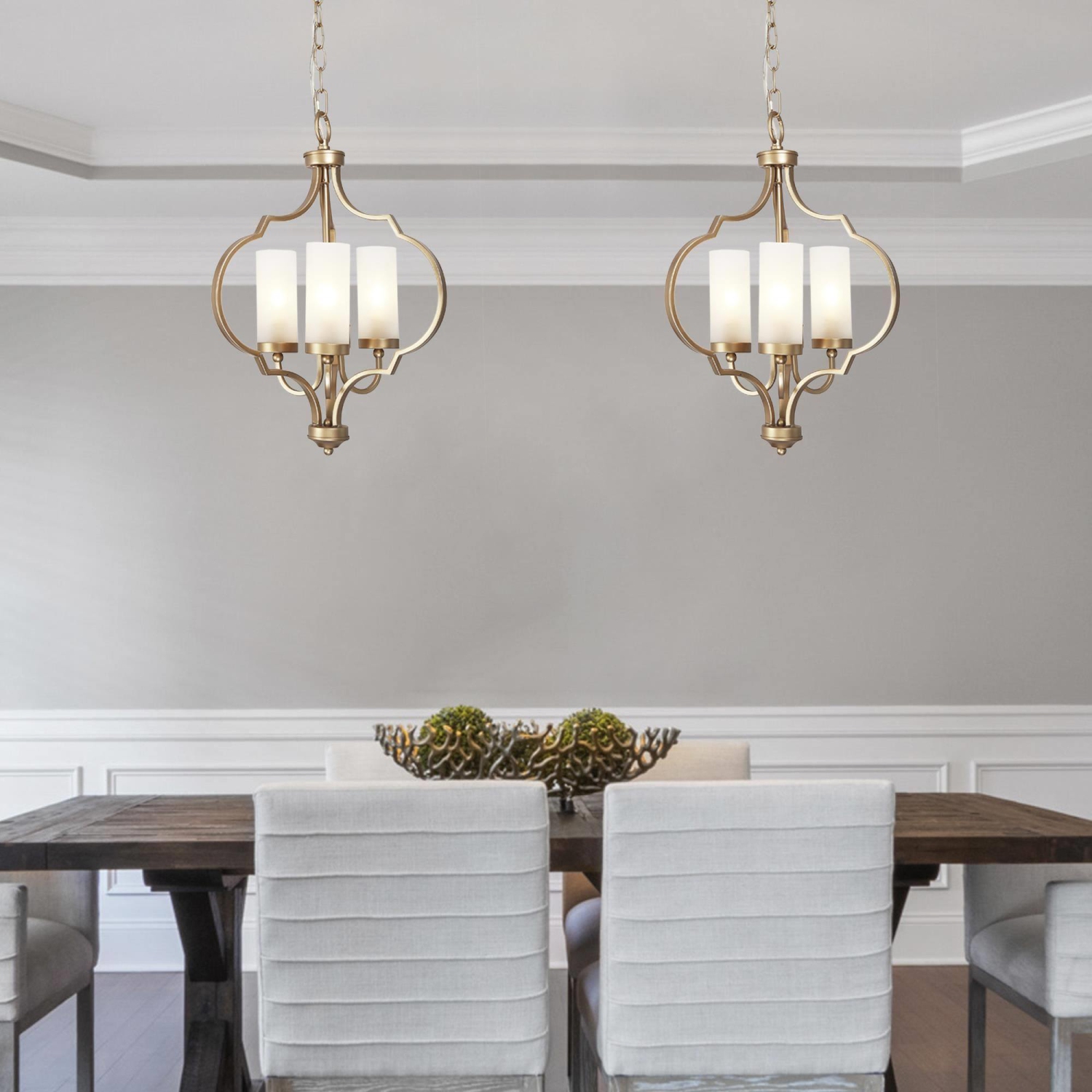 Modern Glam Gold 3-Light Unique Lantern Glass Chandelier