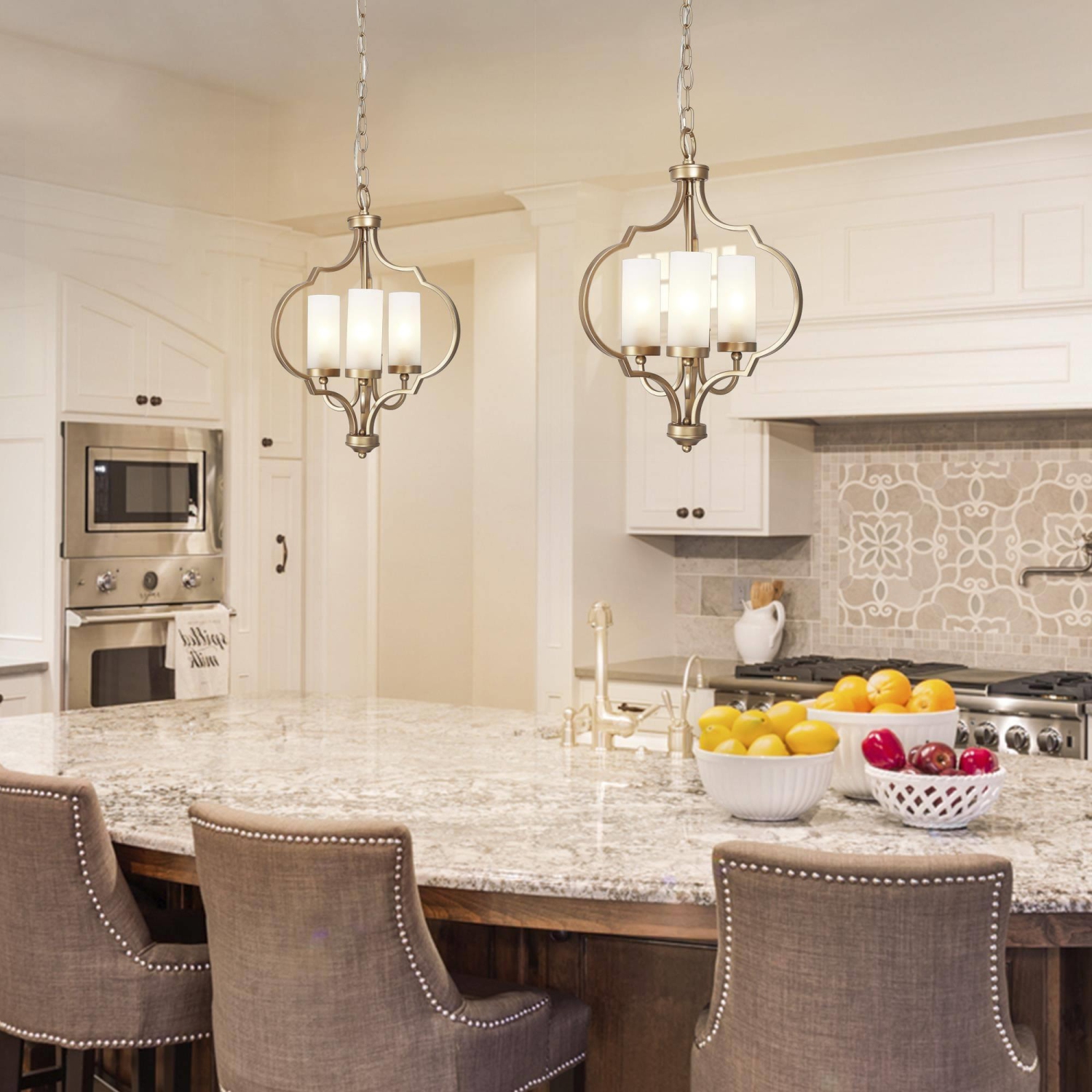 Modern Glam Gold 3-Light Unique Lantern Glass Chandelier