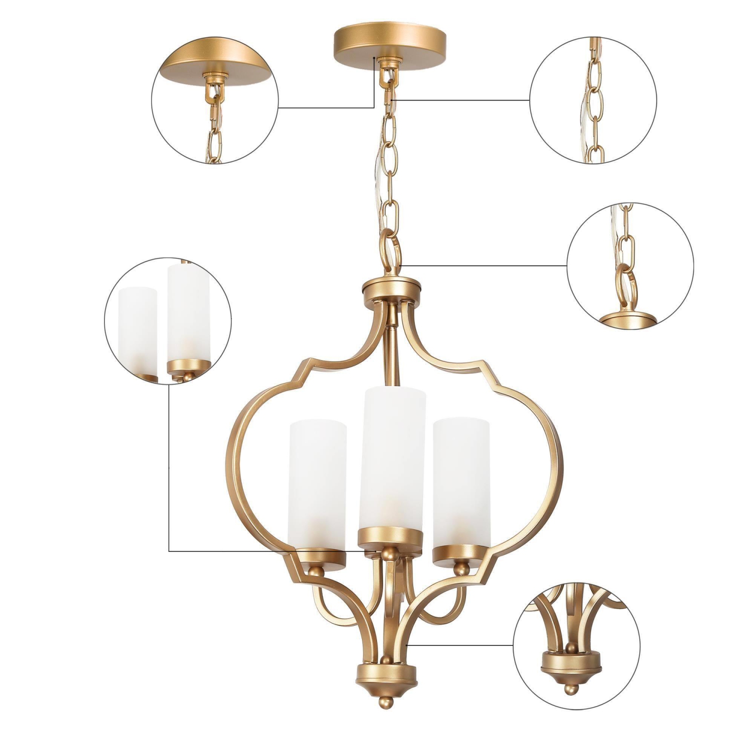 Modern Glam Gold 3-Light Unique Lantern Glass Chandelier