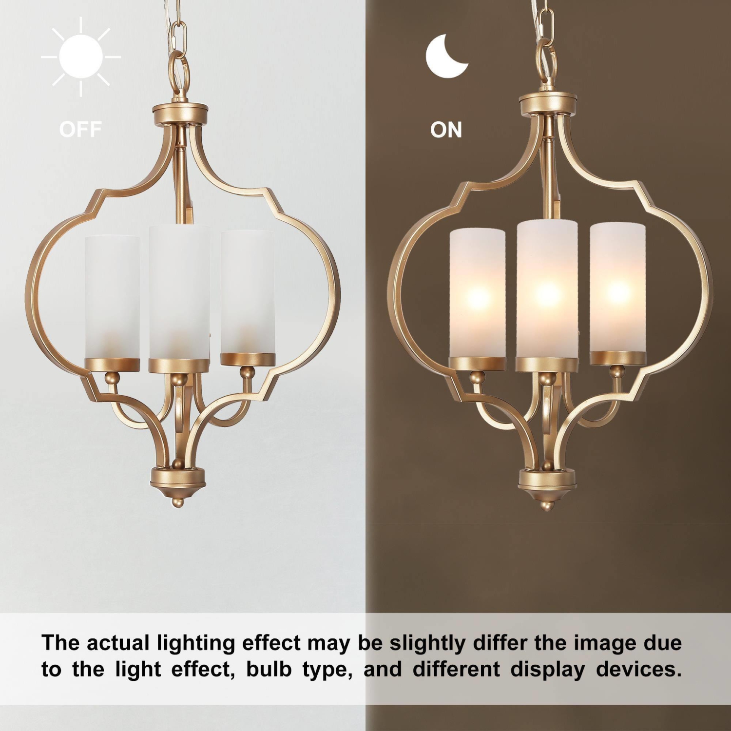 Modern Glam Gold 3-Light Unique Lantern Glass Chandelier