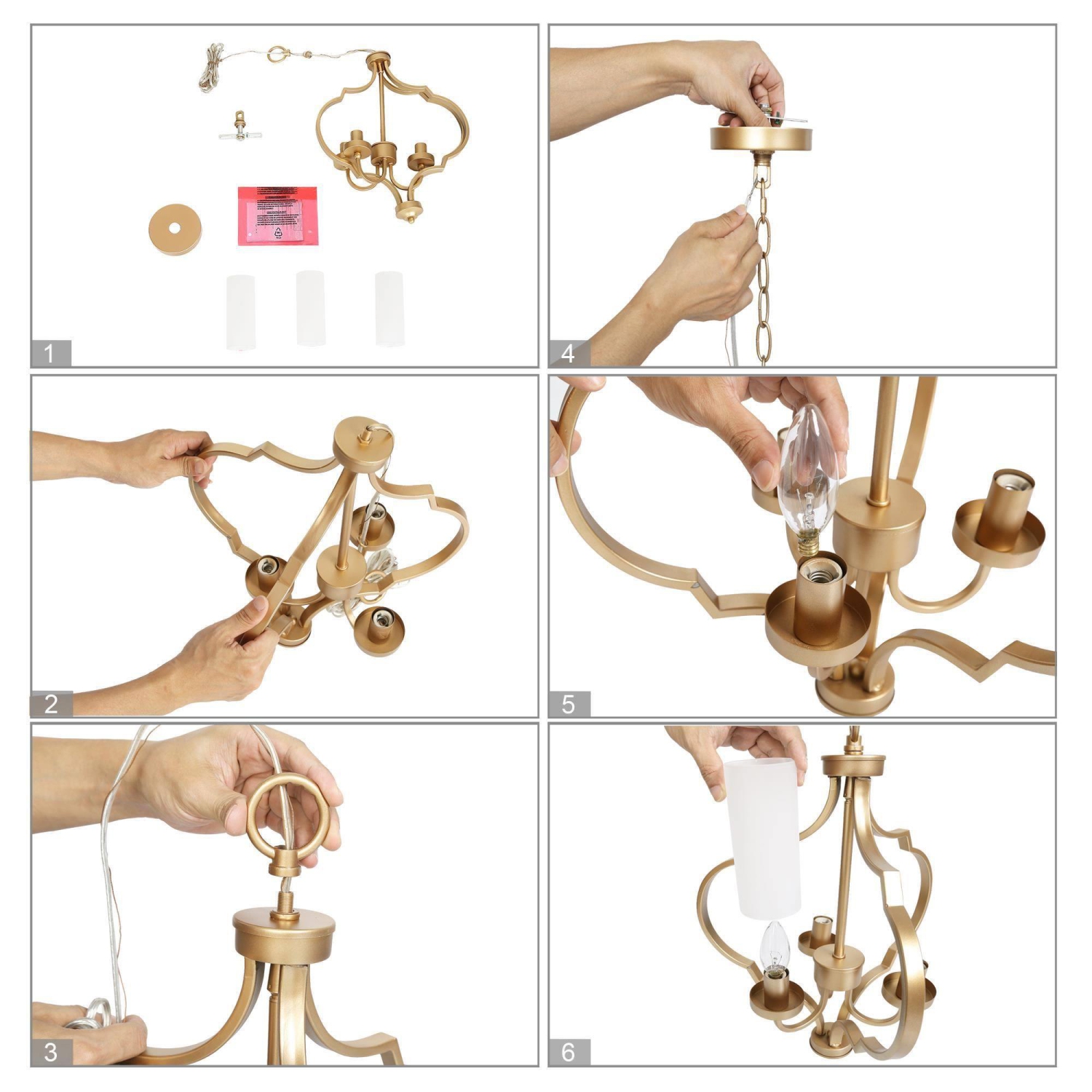 Modern Glam Gold 3-Light Unique Lantern Glass Chandelier