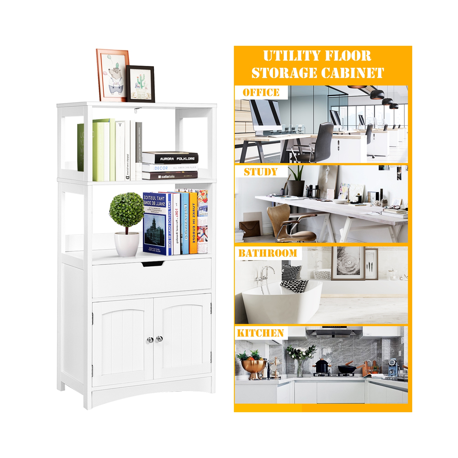 Topbuy Storage Cabinet Organizer with Drawer & Shelves