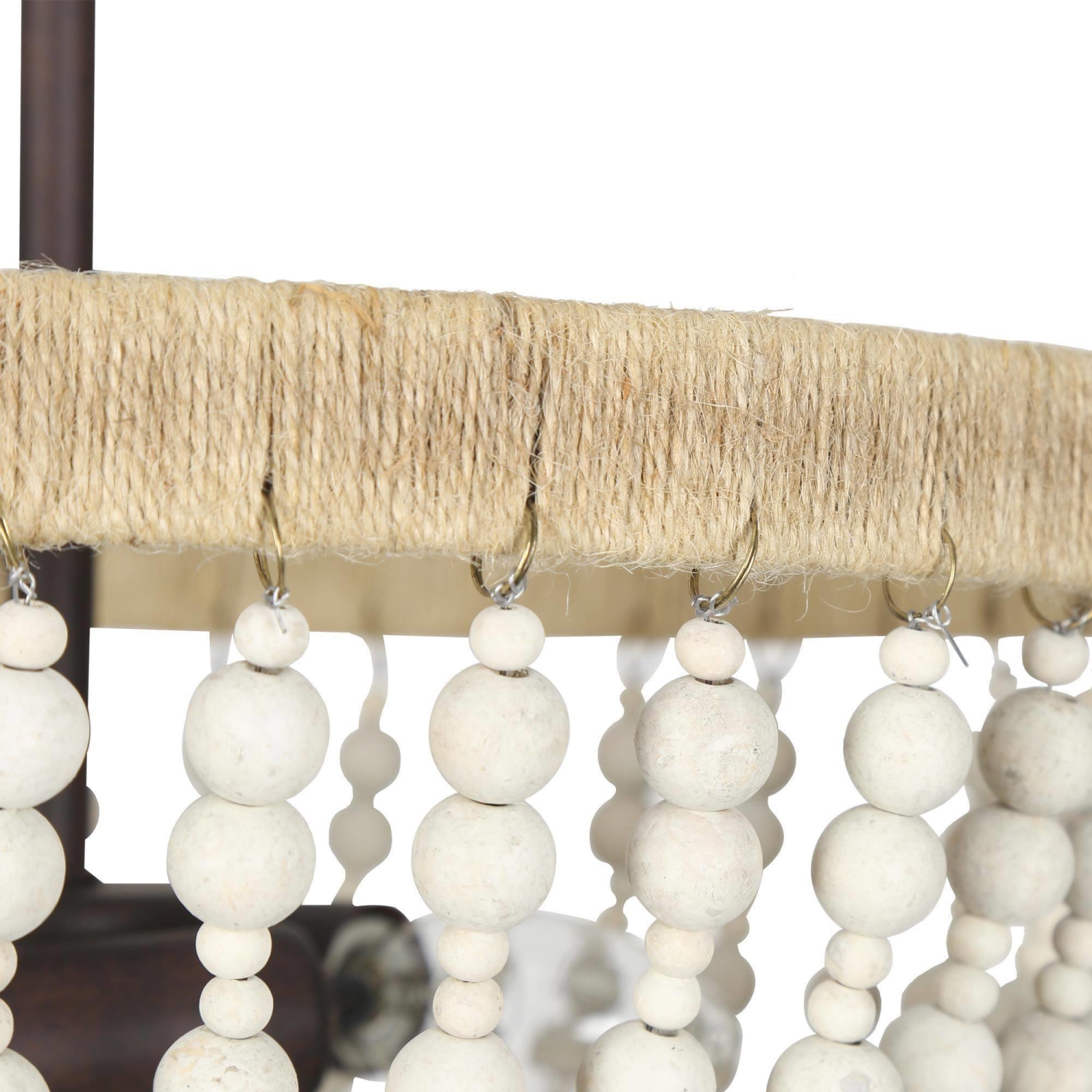 Plafonnier semi-encastré à 3 lumières en bois et à billes boho