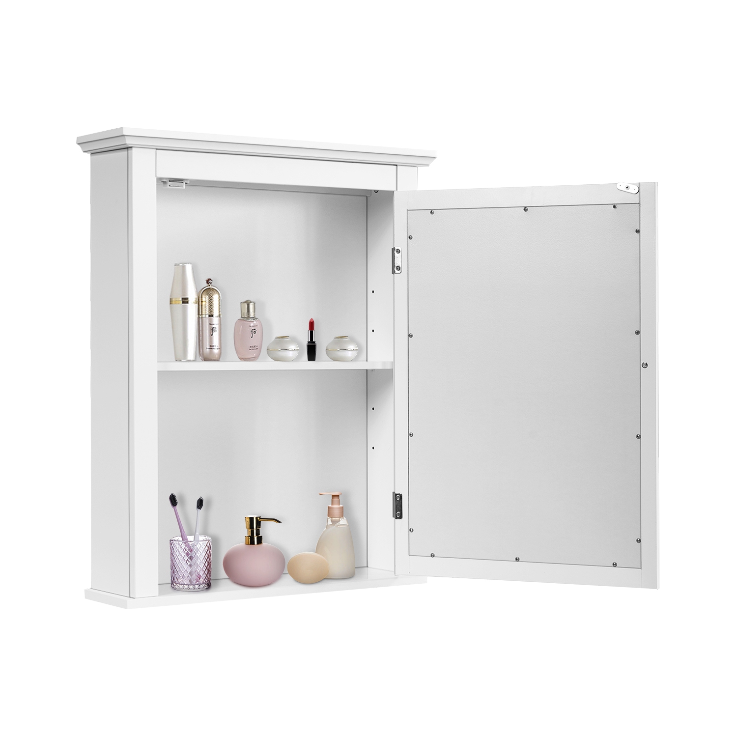 Armoire de rangement murale avec miroir pour salle de bains TopBuy, tablette réglable, blanc