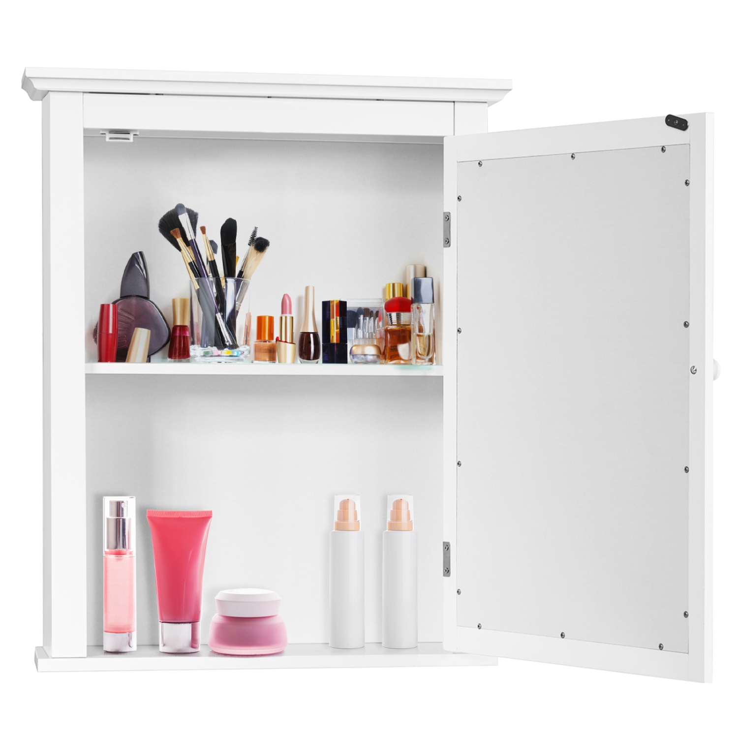 Armoire de rangement murale avec miroir pour salle de bains TopBuy, tablette réglable, blanc