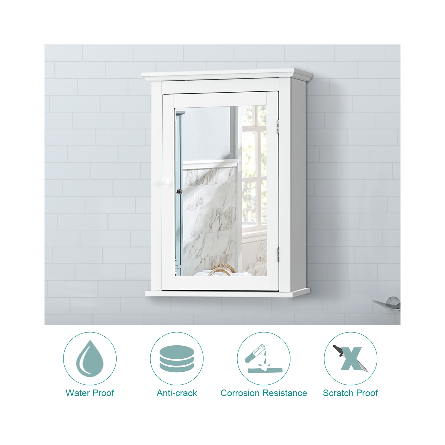 Armoire de rangement murale avec miroir pour salle de bains TopBuy, tablette réglable, blanc