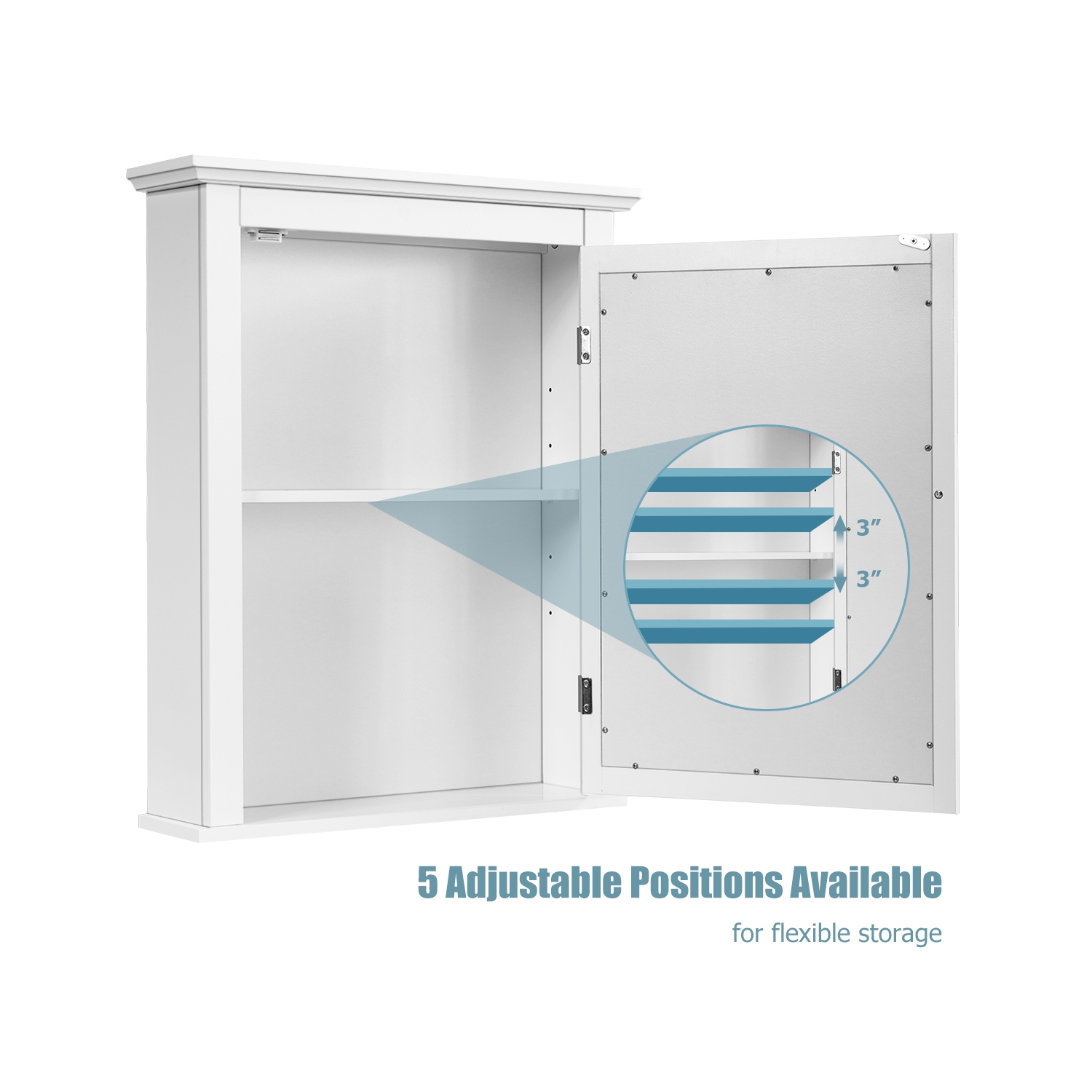 Armoire de rangement murale avec miroir pour salle de bains TopBuy, tablette réglable, blanc