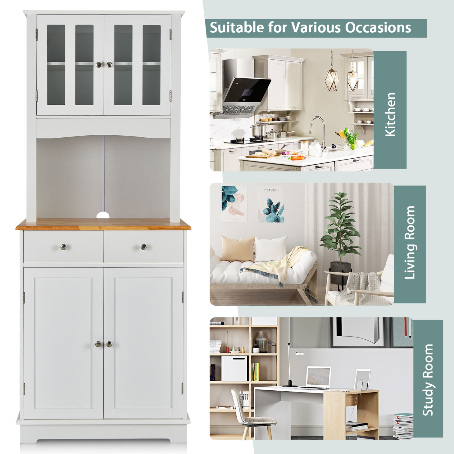 Meuble de rangement de cuisine avec armoire pour four à micro-ondes et 2 tiroirs de TopBuy buffet avec armoire de rangement à 2 portes