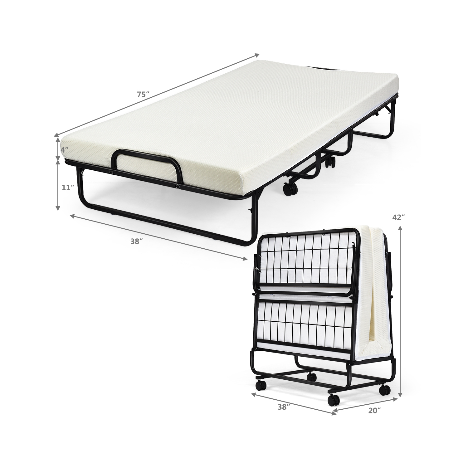 Topbuy Folding Bed with Memory Foam Mattress Rollaway Guest Bed Daybed