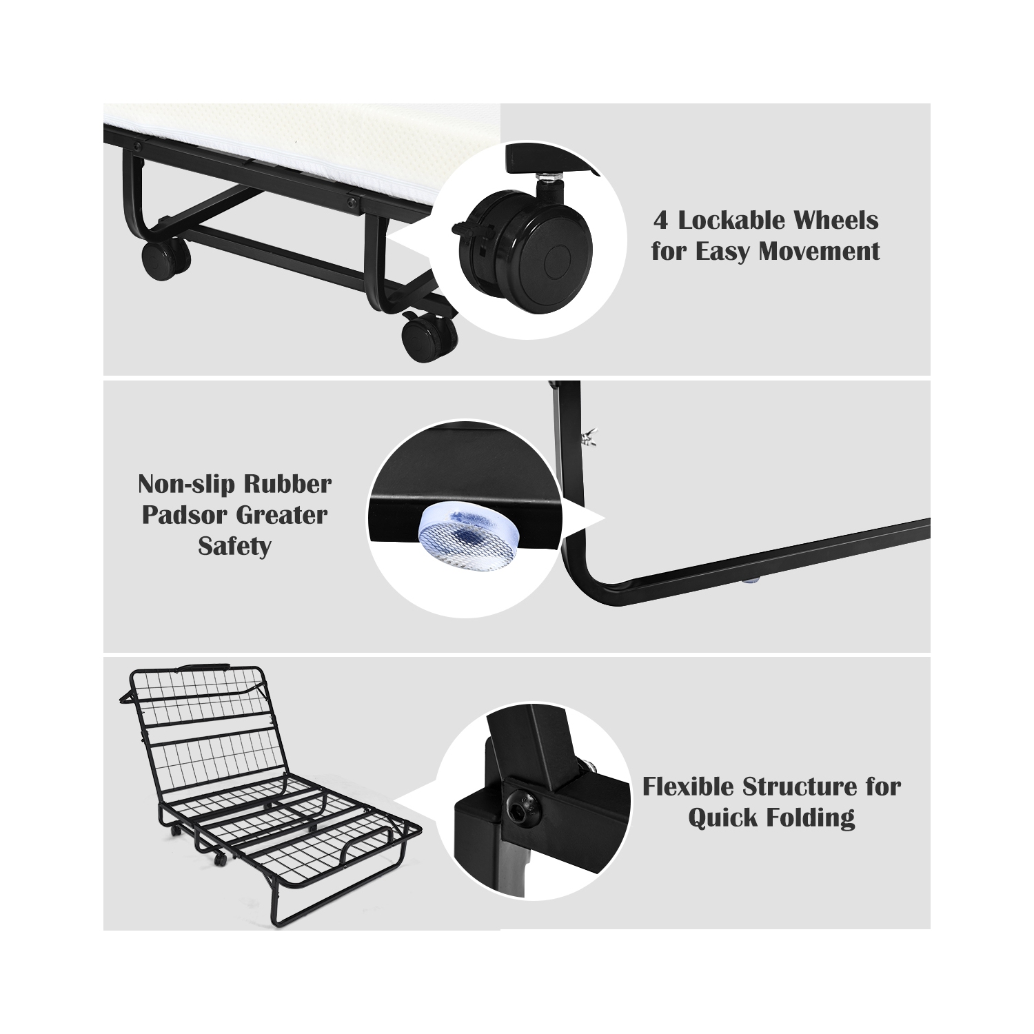 Topbuy Folding Bed with Memory Foam Mattress Rollaway Guest Bed Daybed