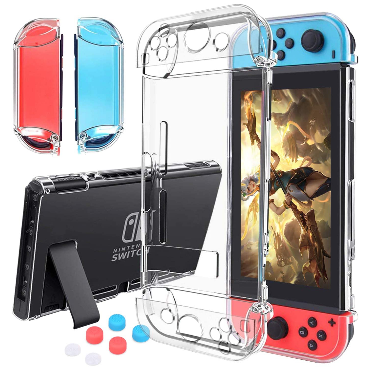Case Compatible with Nintendo Switch,Case Updated Version Dockable and Scratch Free Ultra Slim Protective Cover Case with 6 Thumb Grips Caps Compatible with Nintendo Switch Console