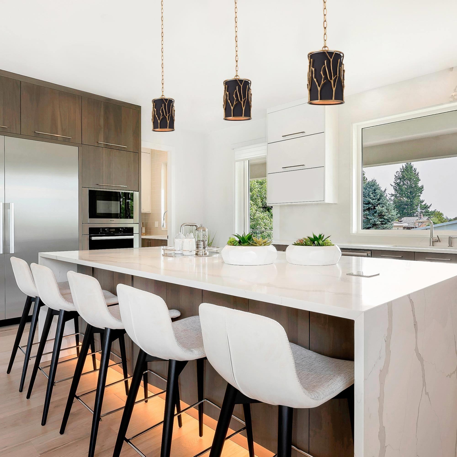 Modern Gold 1-Light Cylinder Shaded Pendant for Kitchen Island