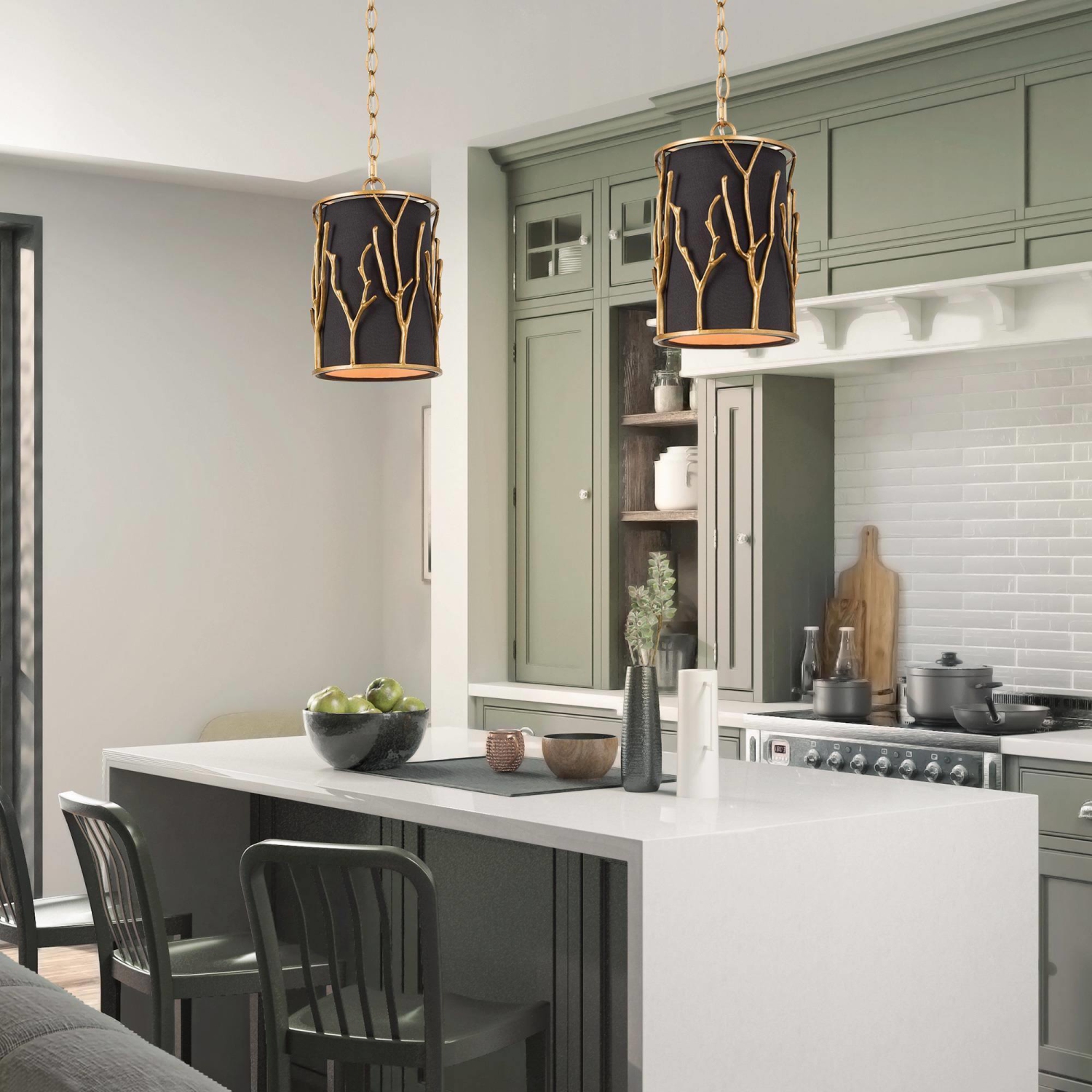 Modern Gold 1-Light Cylinder Shaded Pendant for Kitchen Island