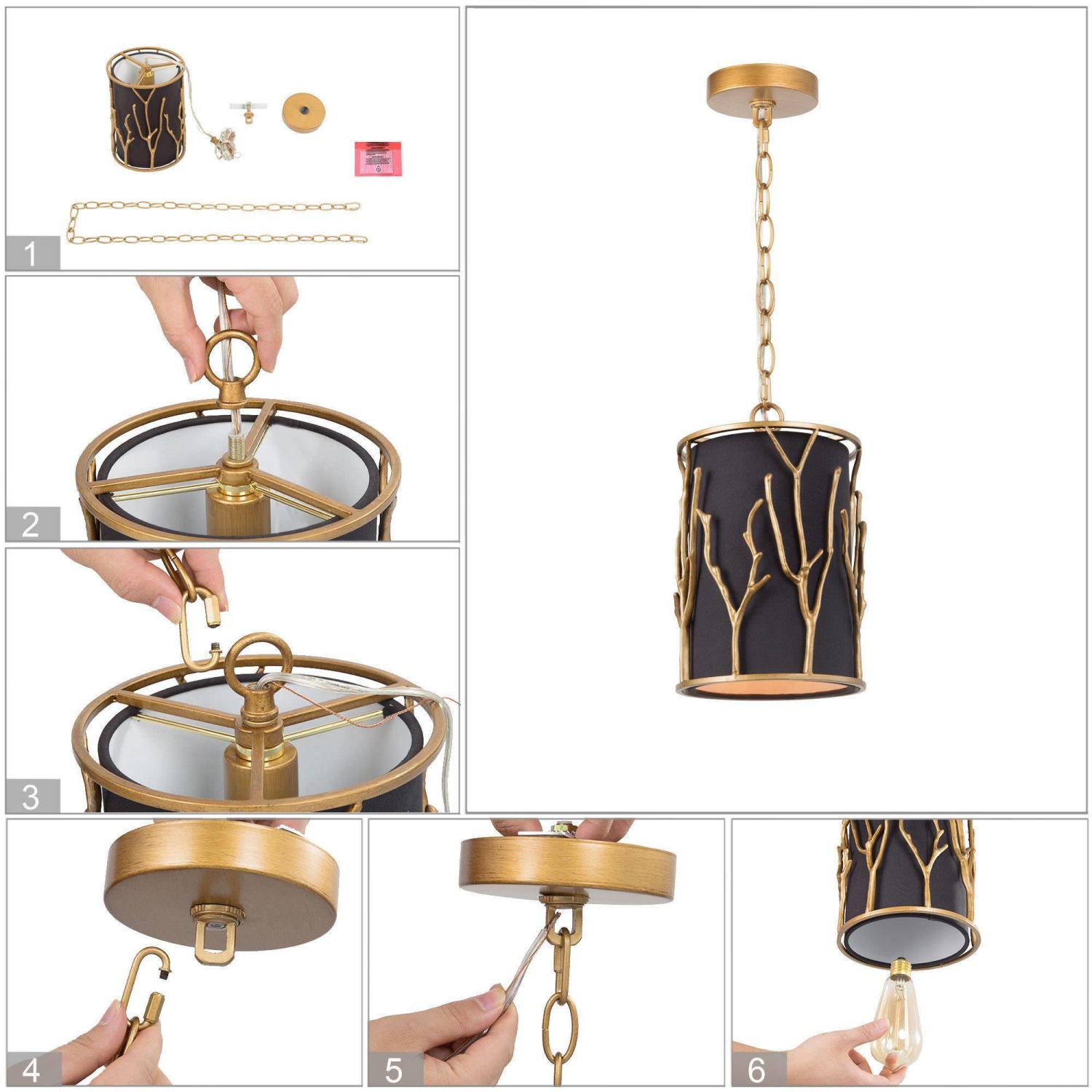 Modern Gold 1-Light Cylinder Shaded Pendant for Kitchen Island