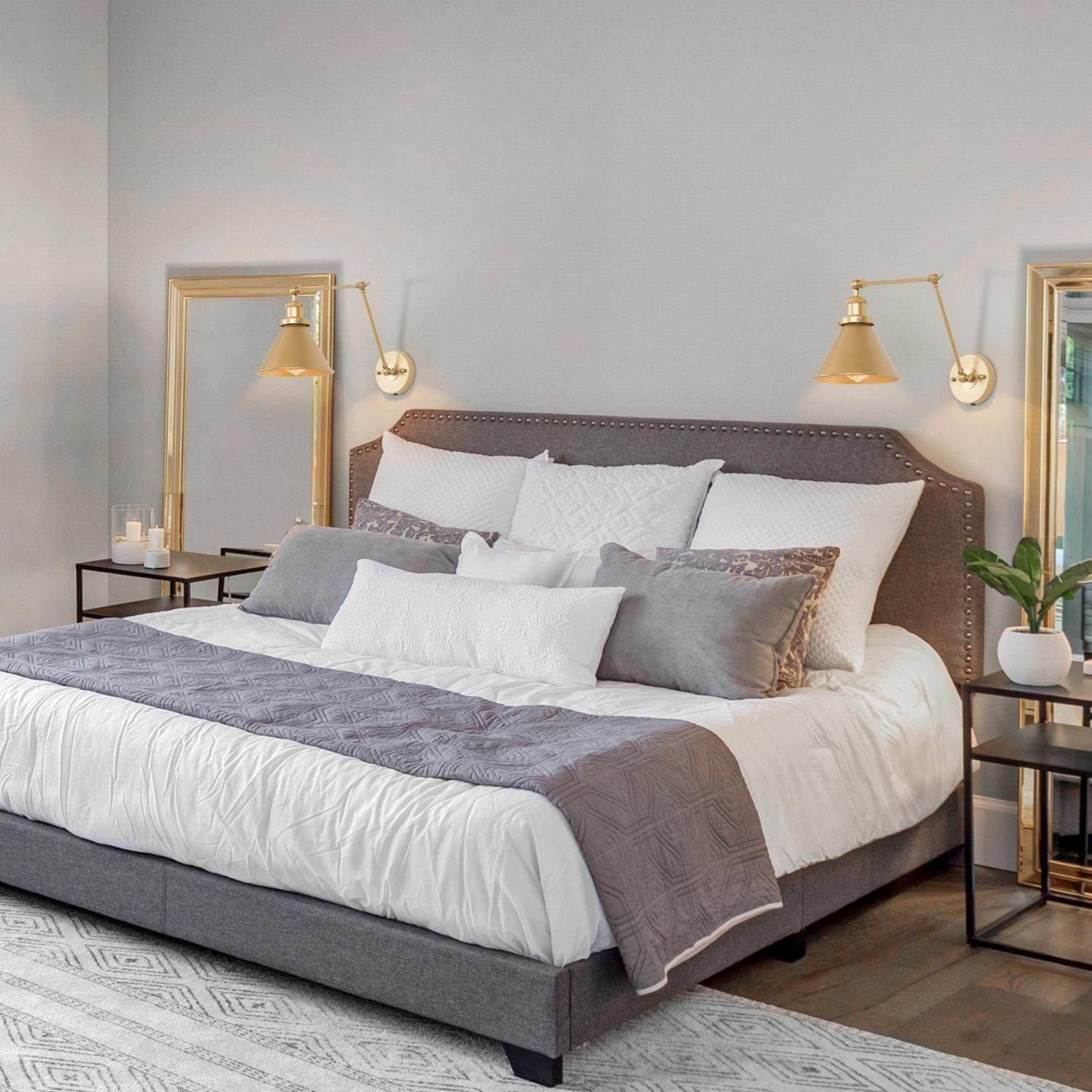 Ensemble de 2 applique murale moderne à bras pivotant, doré et ajustable