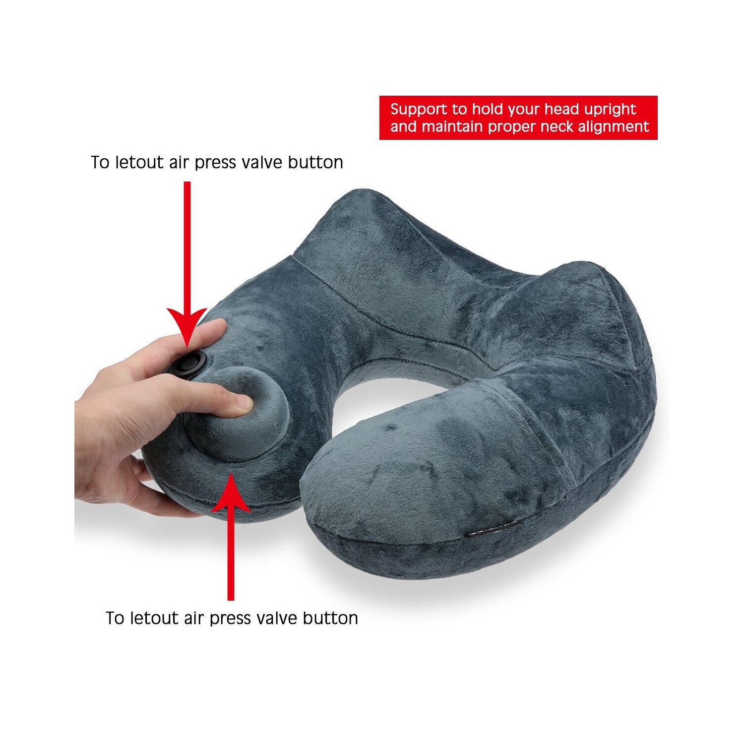Inflatable Neck U-Shape Pillow - No Pump Needed for Travel and Airplane