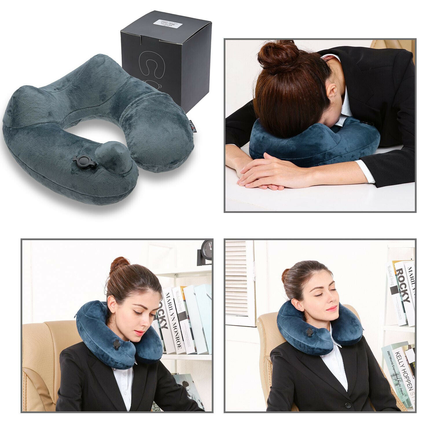 Inflatable Neck U-Shape Pillow - No Pump Needed for Travel and Airplane