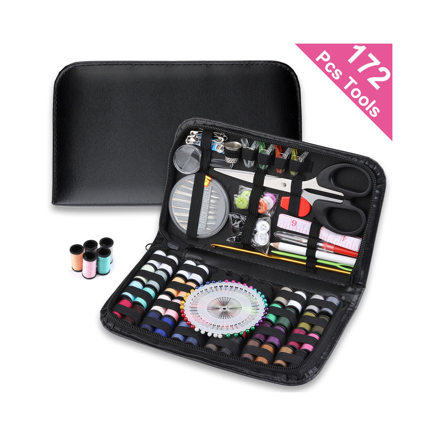 Sewing KIT Thread Spools Sewing Tool Kit with PU Case for Home,Travel,Emergency