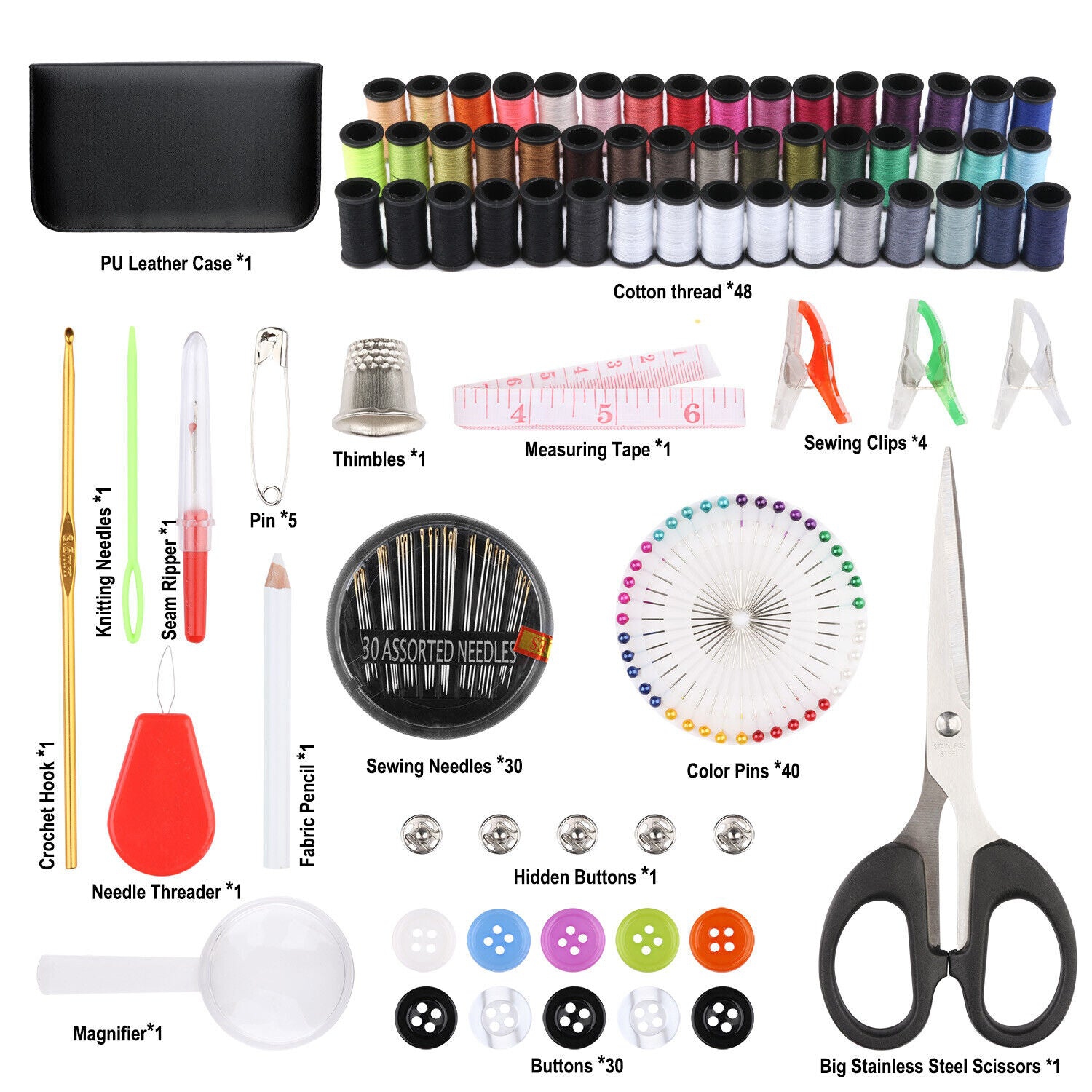 Sewing KIT Thread Spools Sewing Tool Kit with PU Case for Home,Travel,Emergency