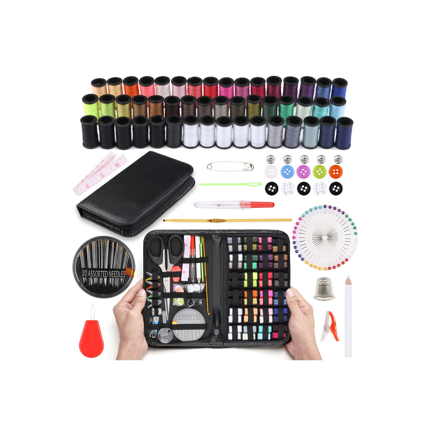 Sewing KIT Thread Spools Sewing Tool Kit with PU Case for Home,Travel,Emergency