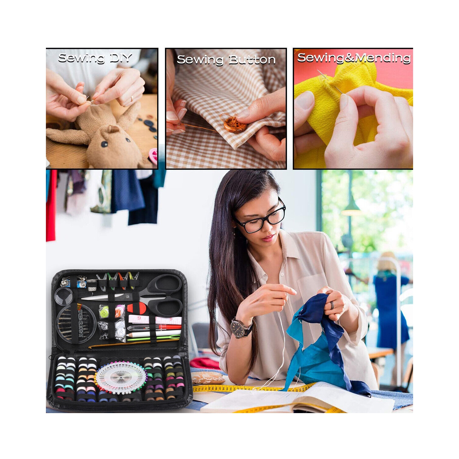 Sewing KIT Thread Spools Sewing Tool Kit with PU Case for Home,Travel,Emergency