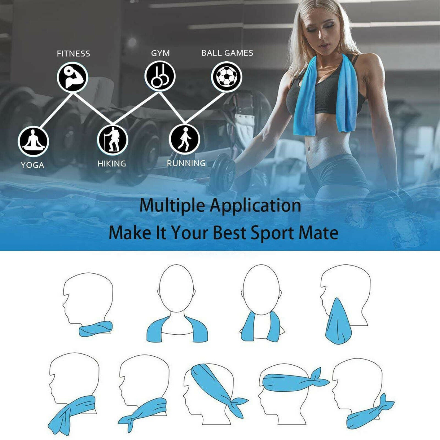 La serviette Ice Cold pour soulagement instantané de Quick Dry Fitness peut être utilisée comme serre-tête rafraîchissant pour le cou