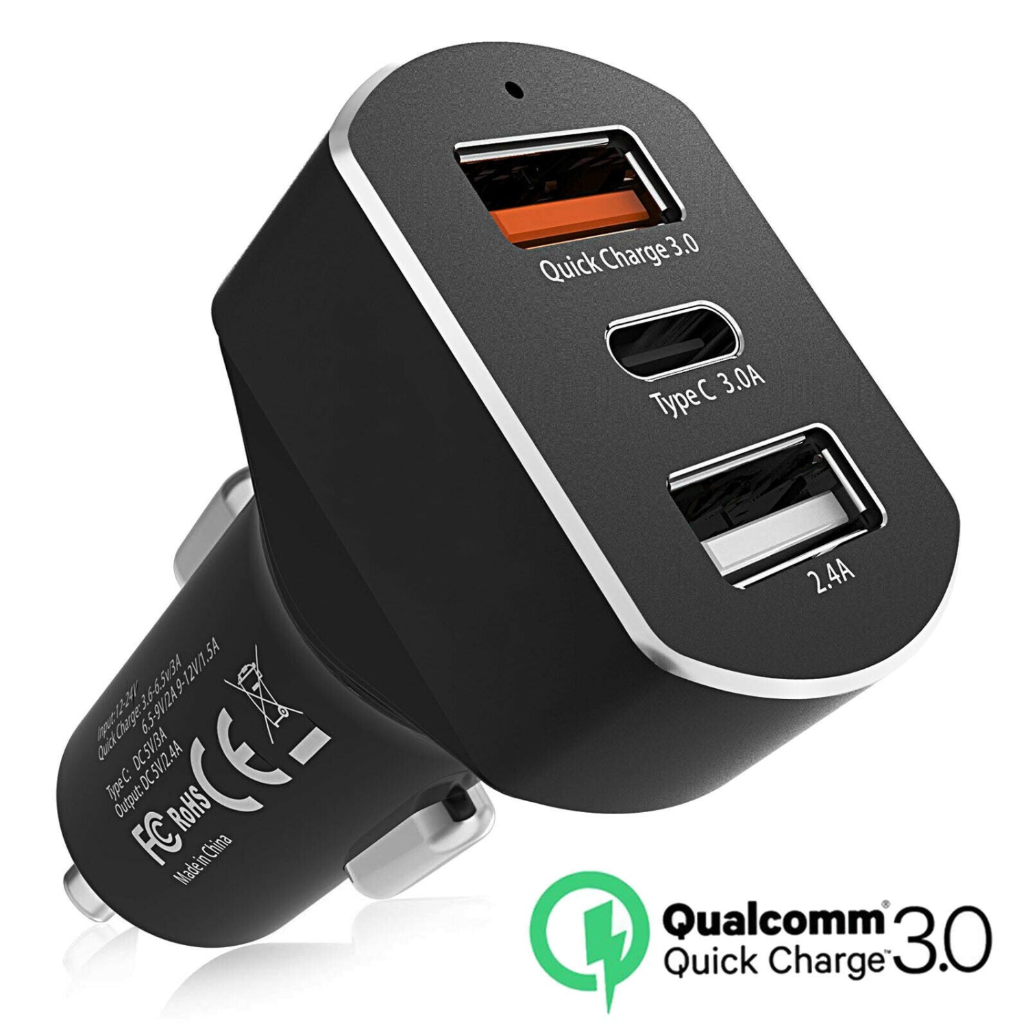 Prise de chargeur de voiture de 12 à 24 V QC3.0 à deux ports USB et à recharge rapide de type C pour téléphone CA
