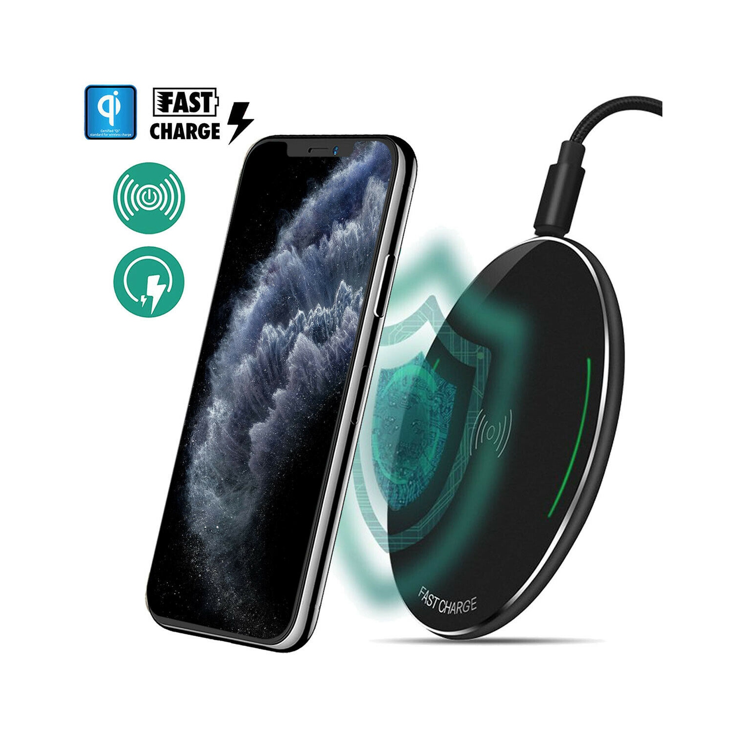 Wireless Charger Pad Qi-Certified 10W for iPhone SE (2020), 11 Pro Xs Max, XR, 8