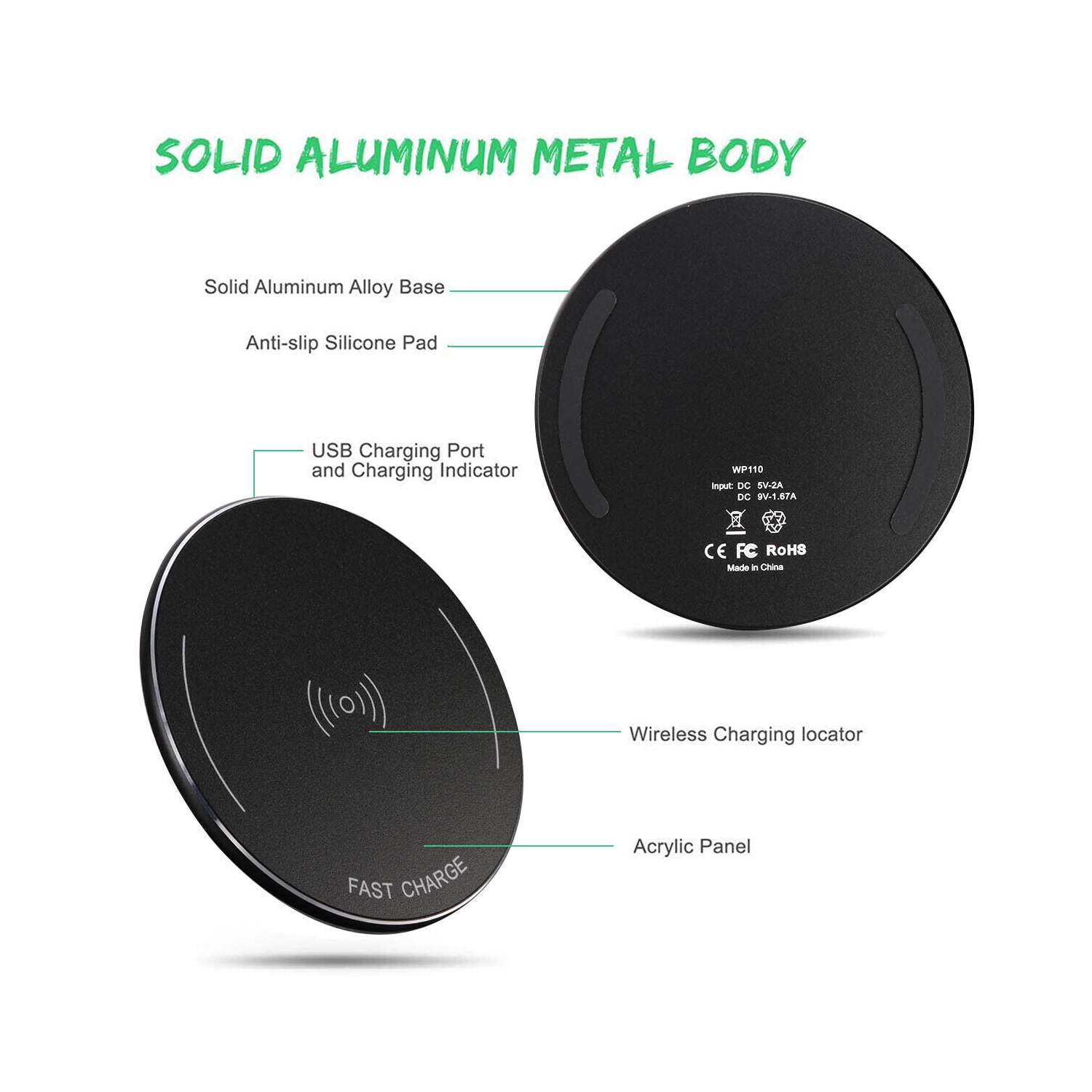 Qi-Certified 10W Max Fast Wireless Charging Pad for Galaxy S20 S10 S9 Note10 9 8