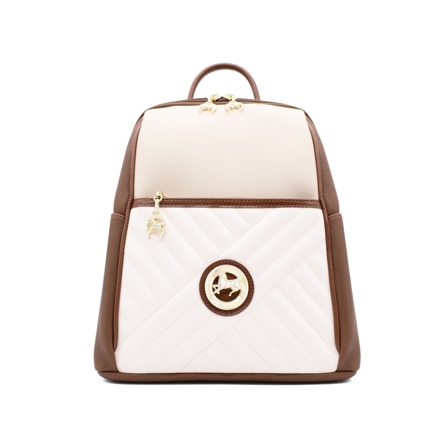 Cavalinho Ciao Bella Backpack - Saddle Brown, Off White, Beige - Leather and Canvas