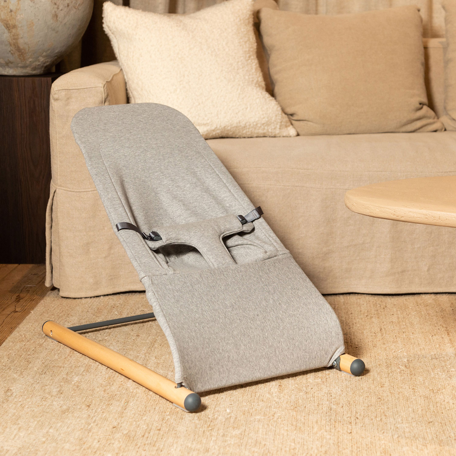 Chaise longue gonflable rebondissante/portative avec filet respirant pour bébé Evolux de Childhome - Gris jersey