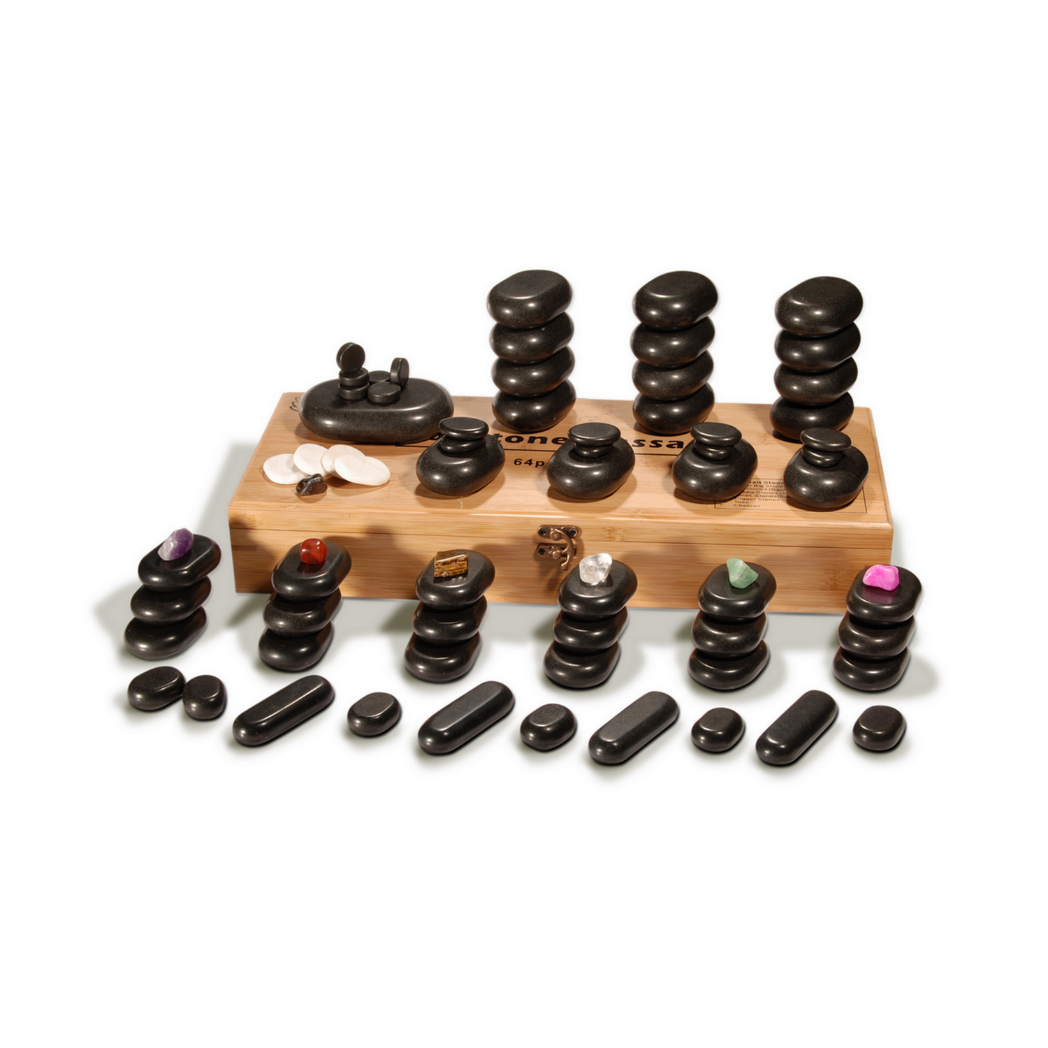 Ensemble de 70 pierres chaudes de massage à base et boîte en bambou de luxe de Master massage