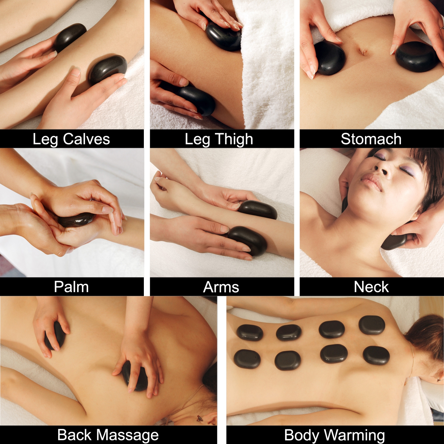 Ensemble de 8 massages à grosses pierres chaudes à bout plat de Master massage