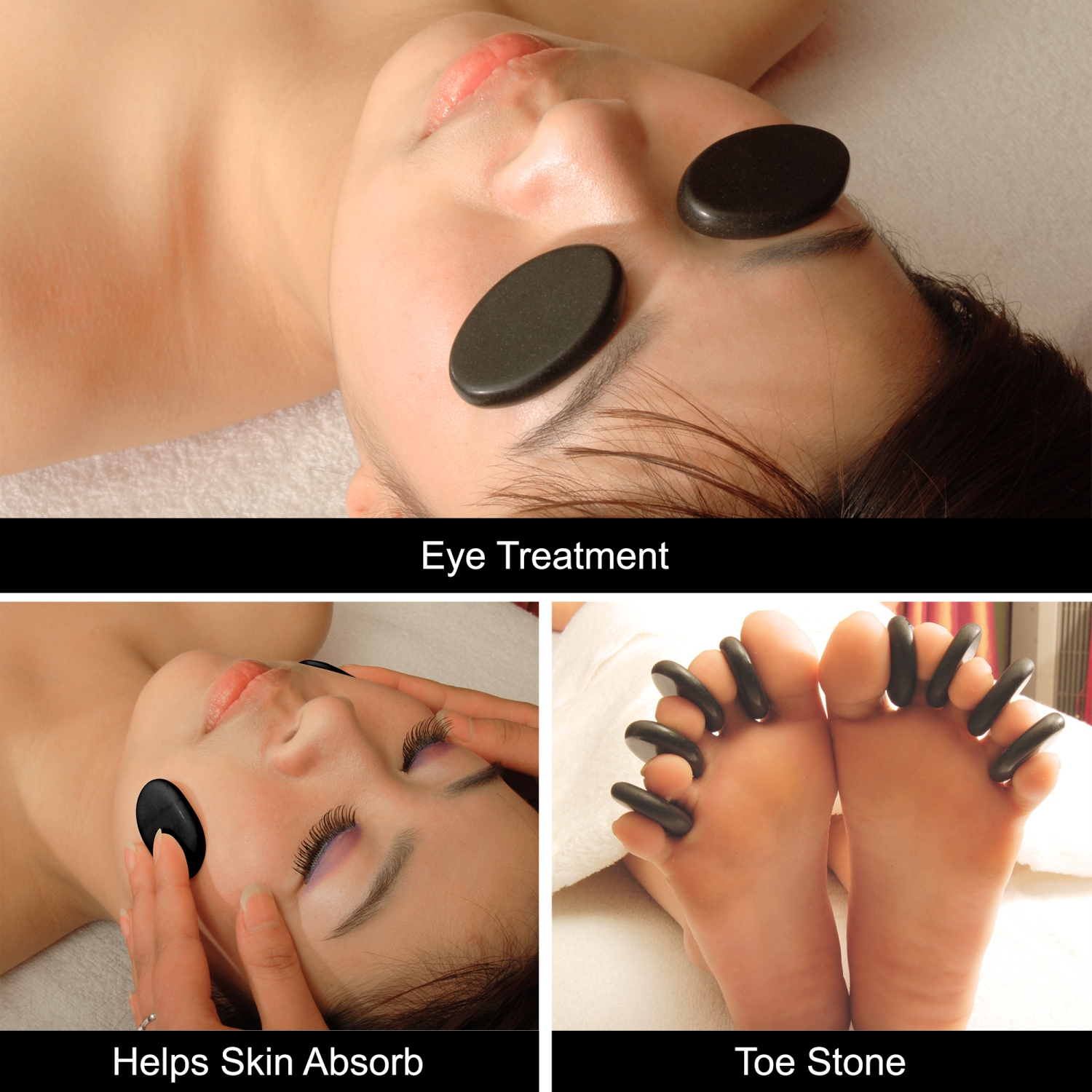 Master Massage Toes Basalt Hot Stone Pack – Beauty Facial Stones – Skin Care Heating Tools - Natural Black Basalt Massage Stone Set for Toes -