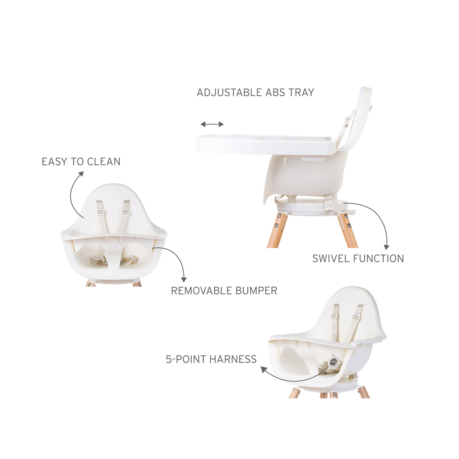 Chaise haute Evolu One.80 avec plateau de Childhome - Blanc